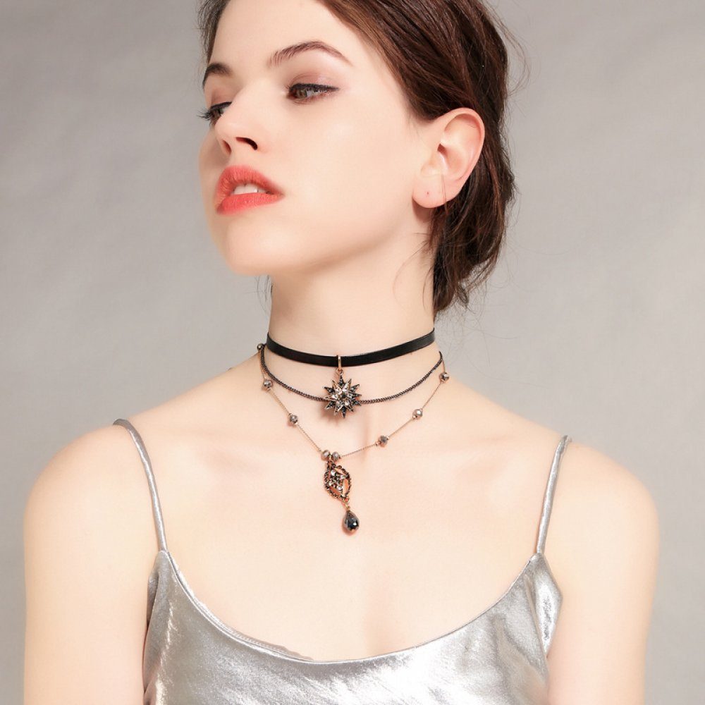 Damenschmuck Vintage (1-tlg) WaKuKa Charm-Kette Choker Chain Gothic Layer