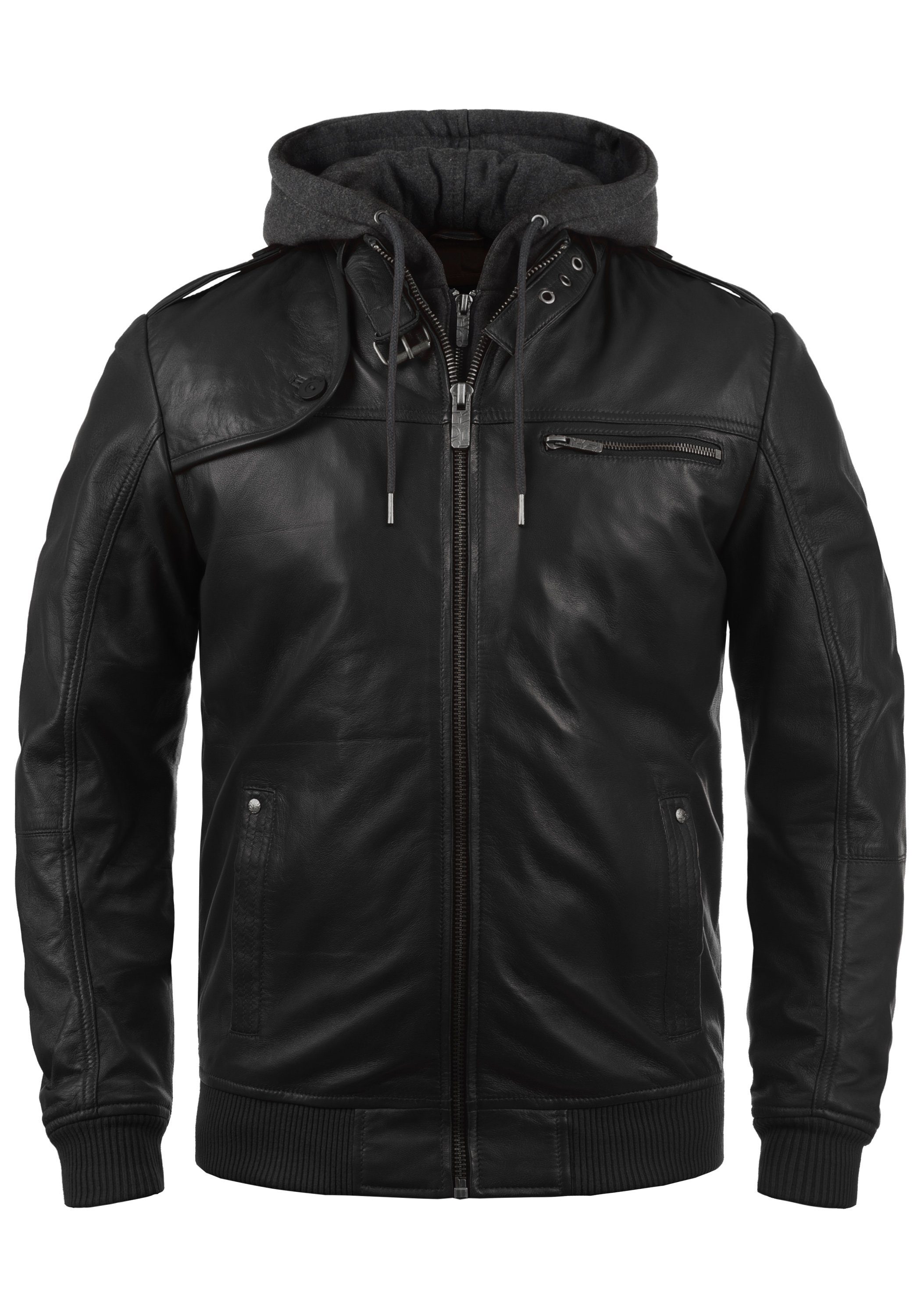 !Solid Lederjacke SDAsher Bikerjacke mit abnehmbarer Kapuze