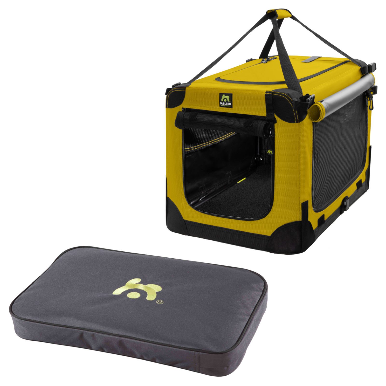 MAELSON Tiertransportbox Soft Kennel Safran Gelb + Lounge Mat, Transportbox mit Matratze für...