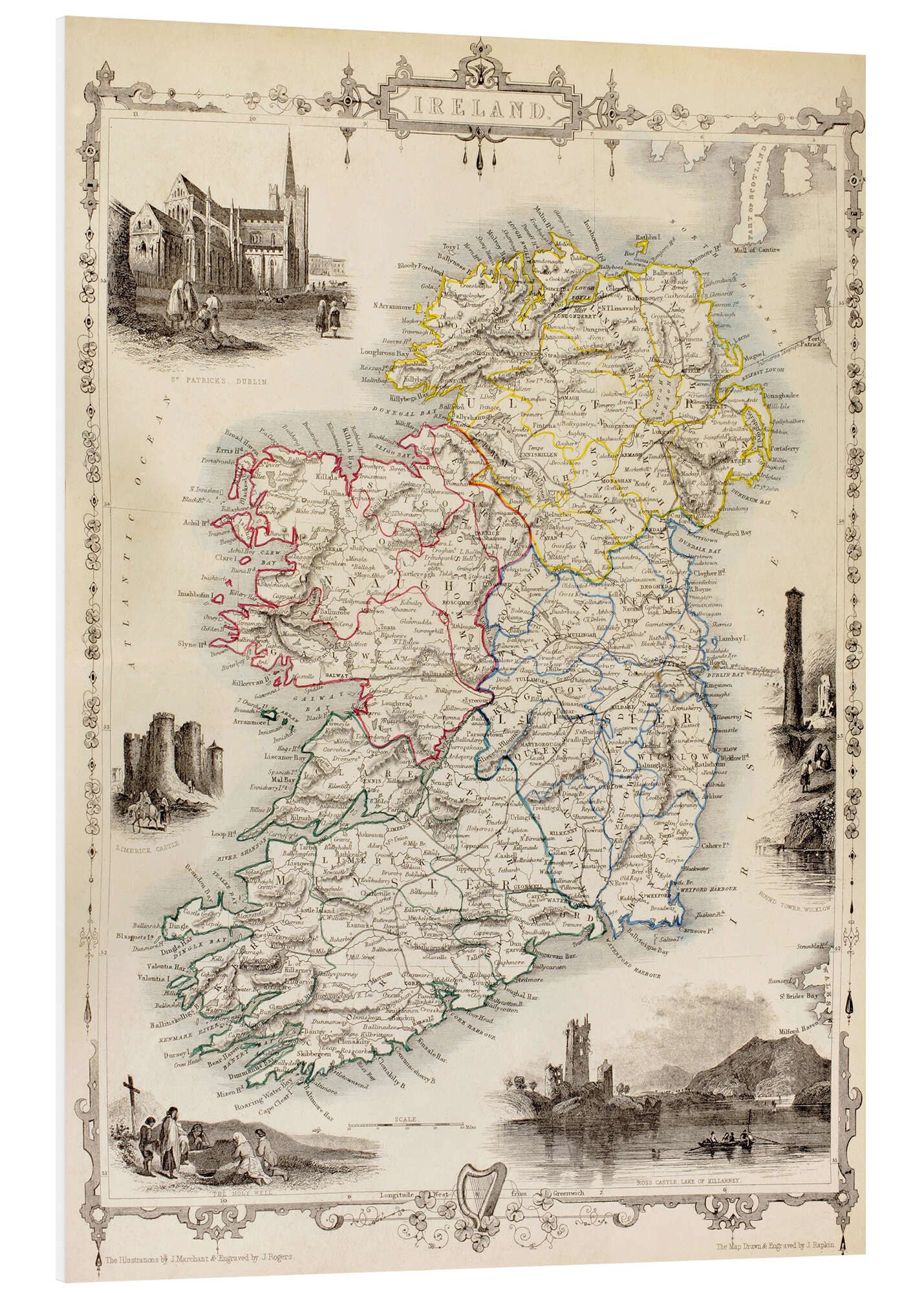 Posterlounge Forex-Bild Ken Welsh, Karte von Irland von Thomas Wright (18. Jh), Wohnzimmer Vintage Illustration