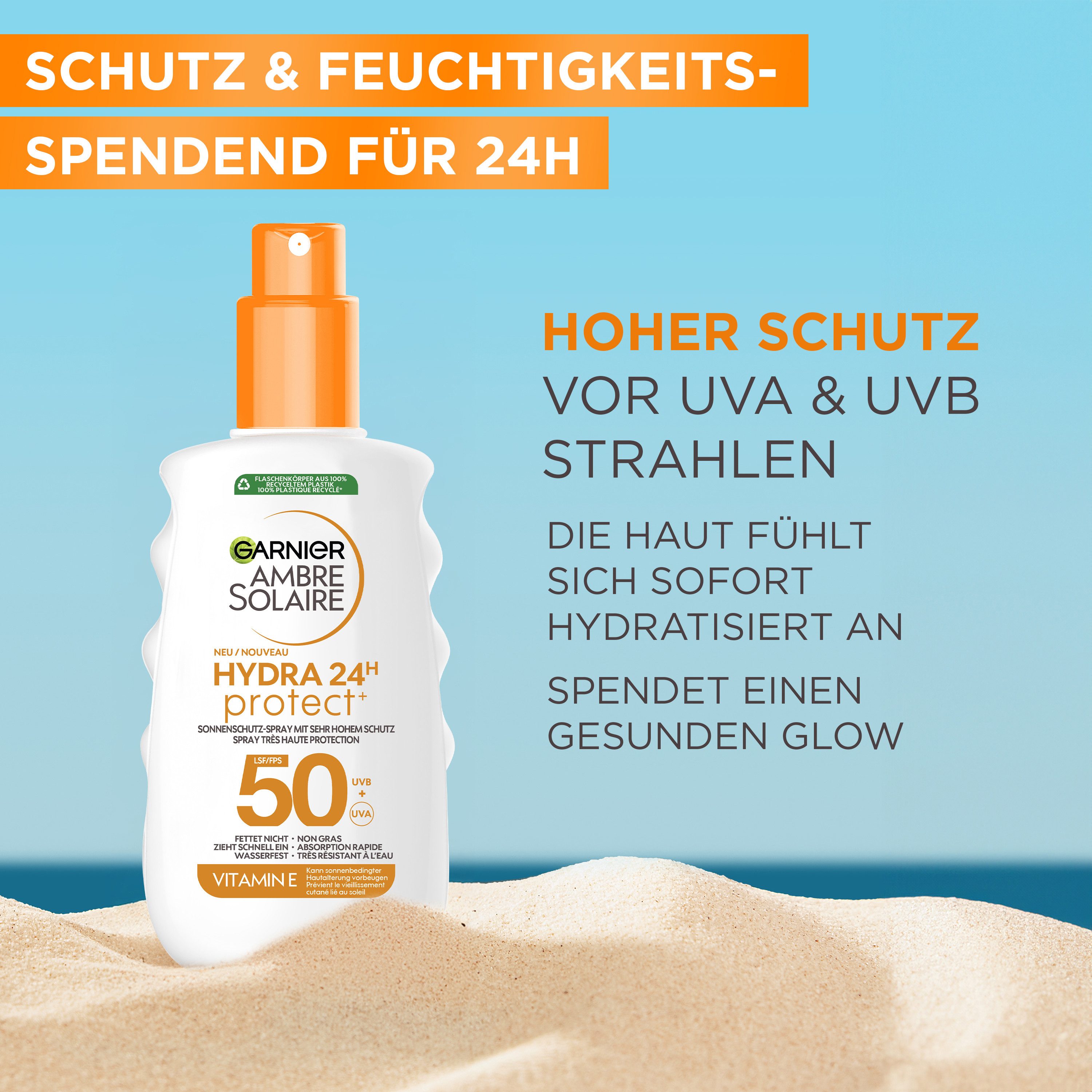 GARNIER Sonnenschutzspray AMBRE SOLAIRE HYDRA 24H, Beugt sonnenbedingte Hautalterung vor, wasserfest, zieht schnell ein.