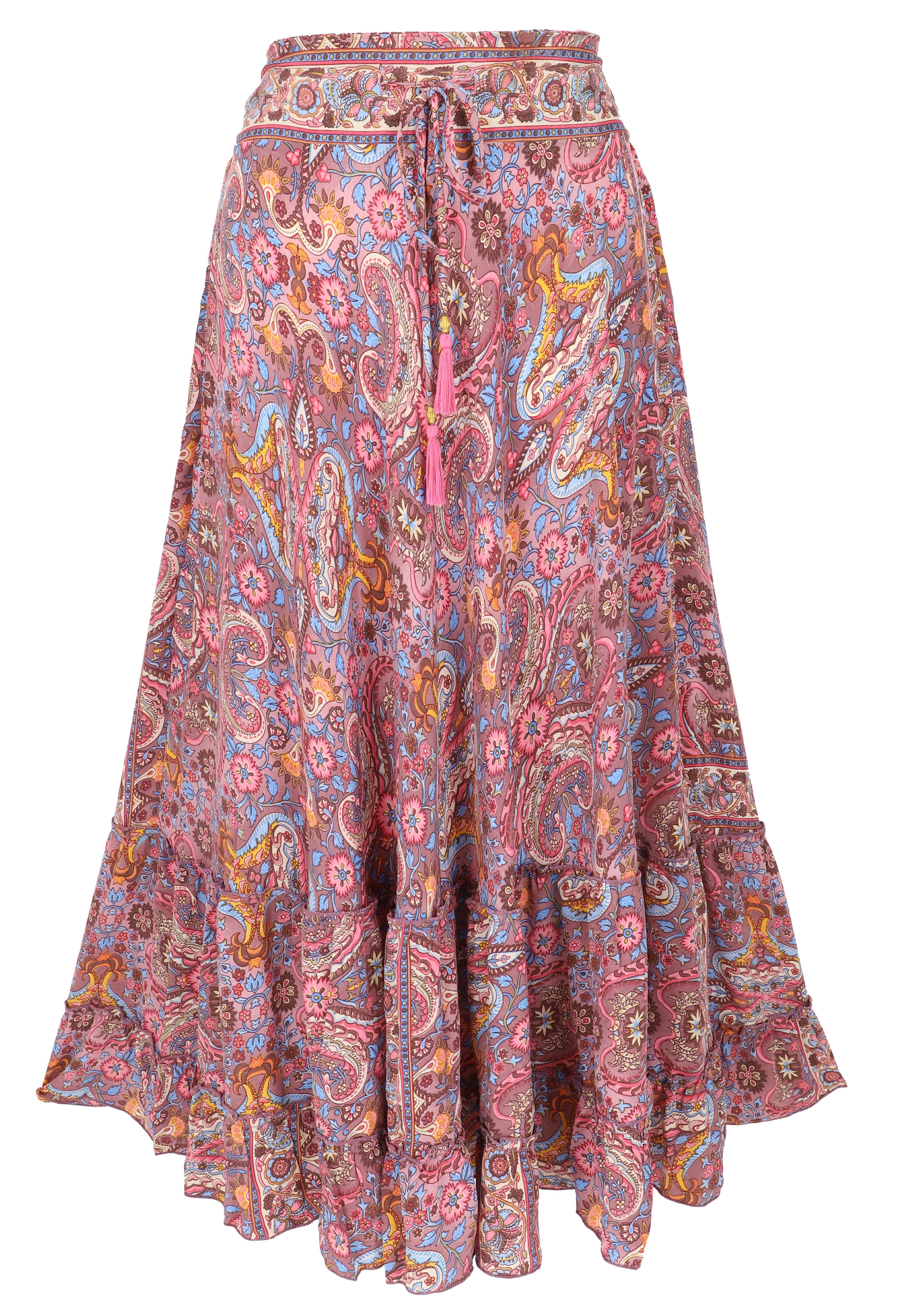Guru-Shop Minirock Langer Boho Stufenrock, Maxirock Hippie chic,.. alternative Bekleidung