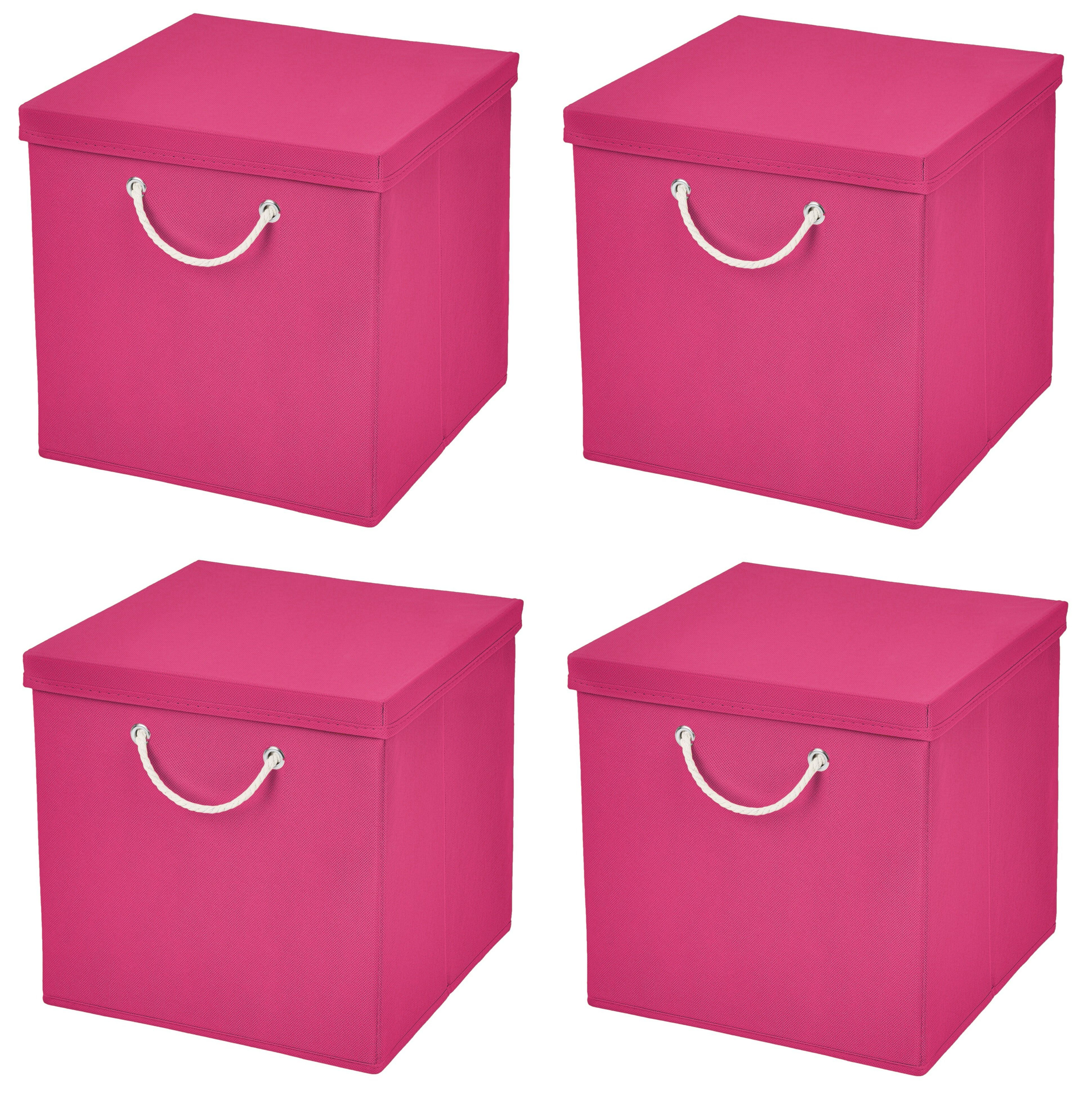 StickandShine Faltbox 4 Stück 30 x 30 x 30 cm Aufbewahrungsbox Stoffboxen in verschiedenen Farben (4er SET 30x30x30) Faltbox moderne Faltkiste Maritim mit Kordel 30cm Pink