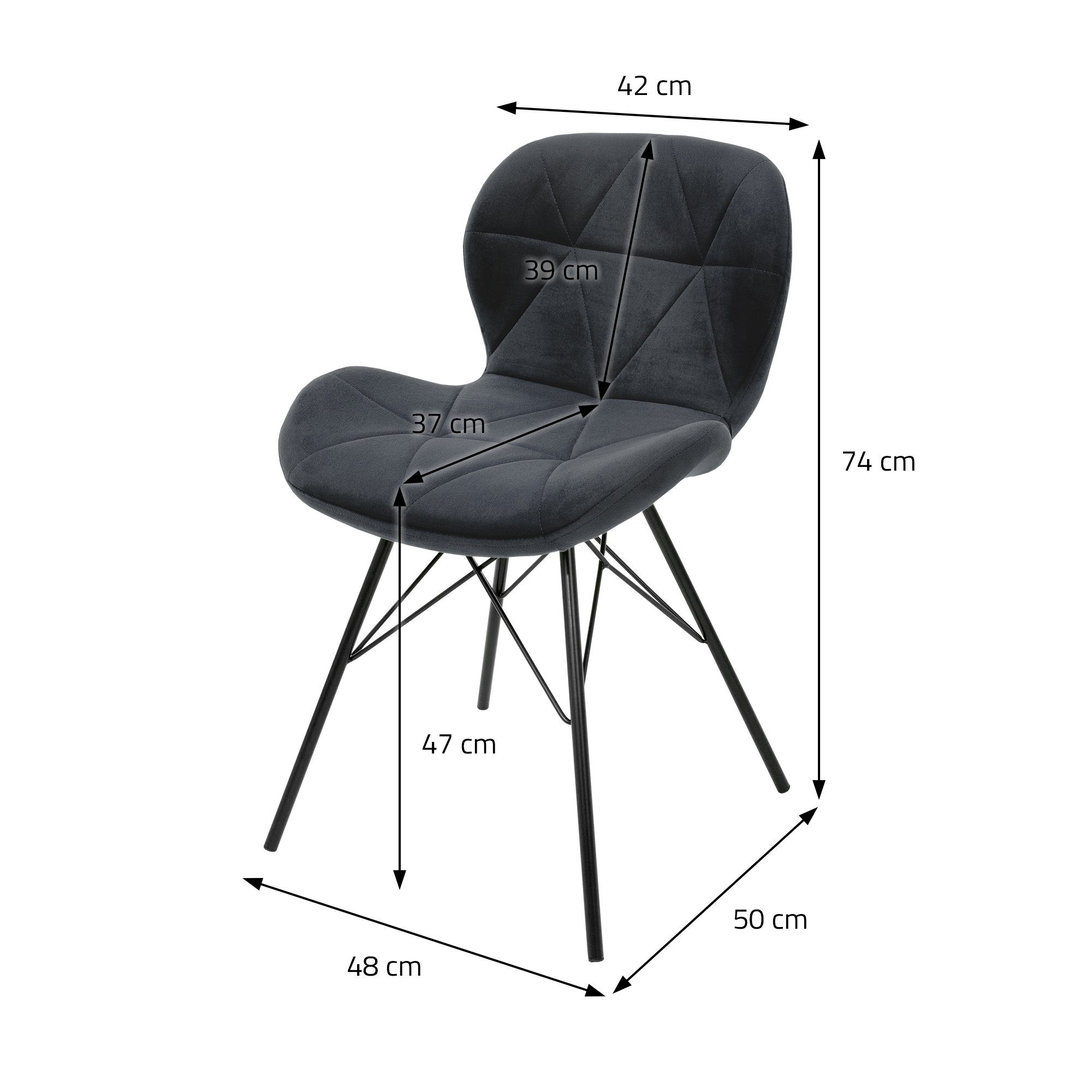 Esszimmerstühle 4er Set Polsterstuhl (4er Samtbezug Anthrazit ergonomisch Set), Wohnzimmerstuhl Stuhl Metallbeine ML-DESIGN Esszimmerstuhl
