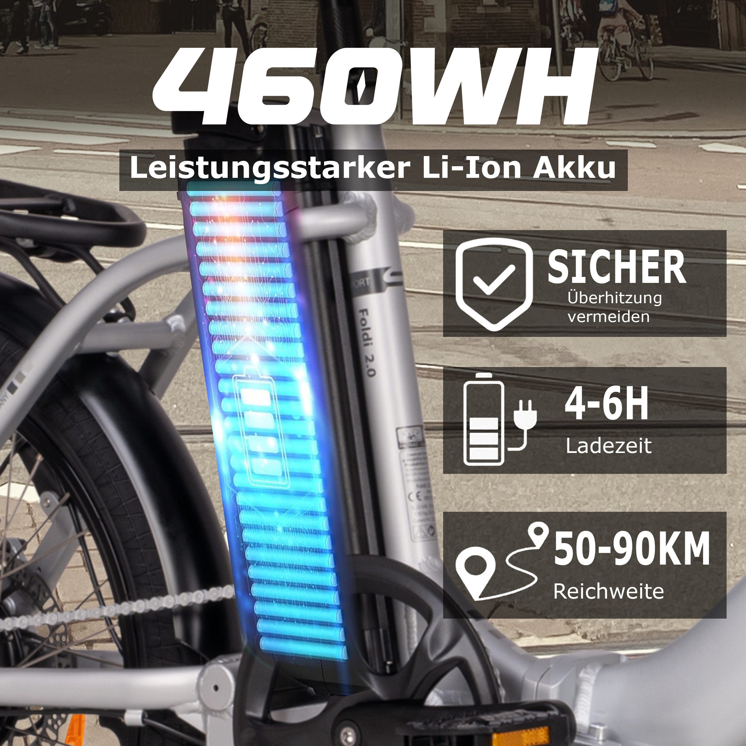 SAXXX E-Bike Klapprad 20 Zoll Elektrofahrrad, 460Wh, 50-90km, für Damen und Herren, 7 Gang Shimano SL-RV300-7R Schaltwerk, Kettenschaltung, Heckmotor, 460 Wh, Faltrad, RH: 42cm, bis zu 130kg, Pedelec, E-Citybike mit Tiefeinstieg
