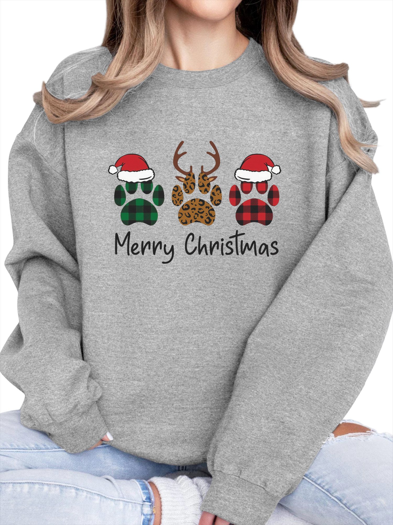 PYLIKE Fleecepullover Damen Sweatshirt mit Christmas Print, Warm aus Fleece günstig online kaufen