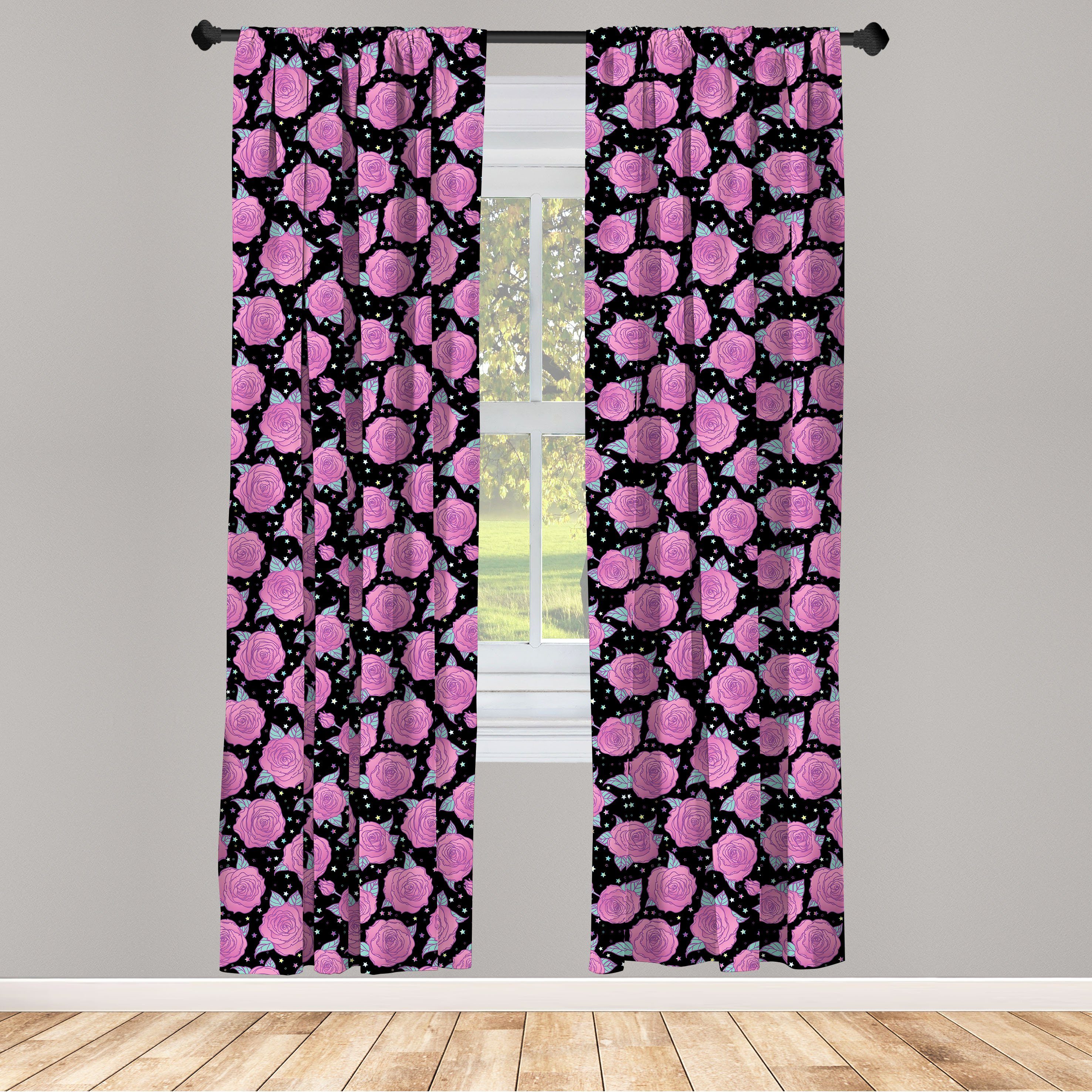 Gardine Vorhang für Wohnzimmer Schlafzimmer Dekor, Abakuhaus, Microfaser, Rose Blühender Blumen-Muster-Stern