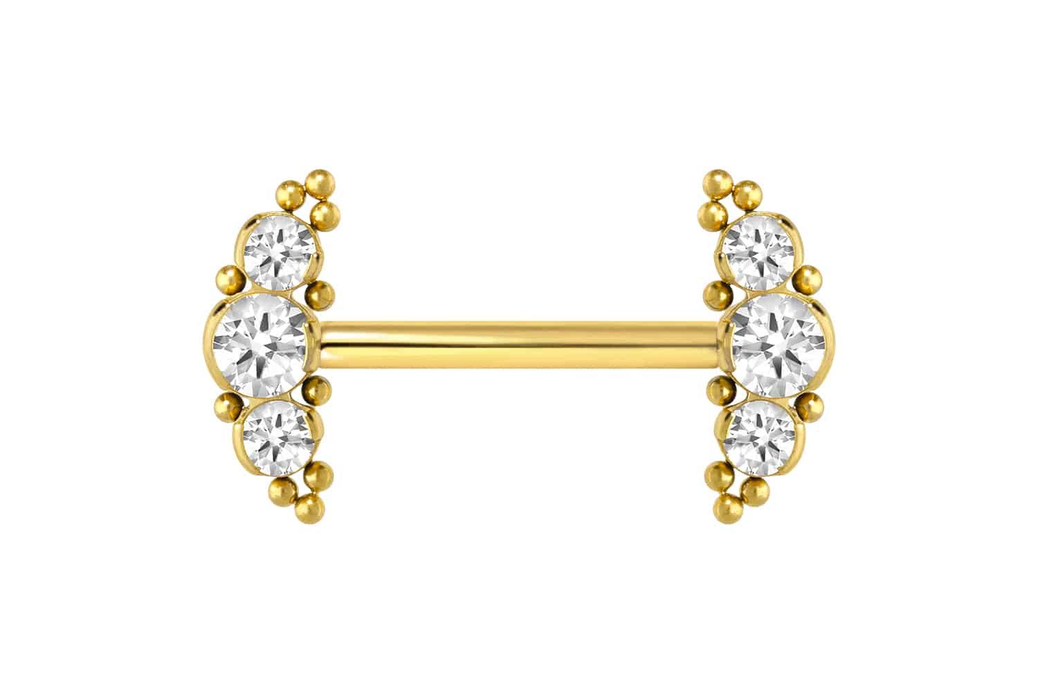 PIERCINGLINE Brustwarzenpiercing Titan Barbell mit Push Fit 3 KRISTALLE + KUGELN (Barbells, 1-tlg)