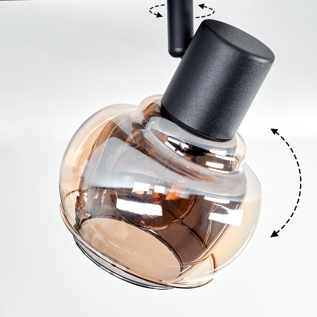 hofstein Deckenleuchte Deckenlampe aus Metall/Glas in Schwarz/Rauchfarben/Bernsteinfarben, ohne Leuchtmittel, verstellbare mit Schirmen aus Rauchglas, 2x E14, o – Bild 3 von 5