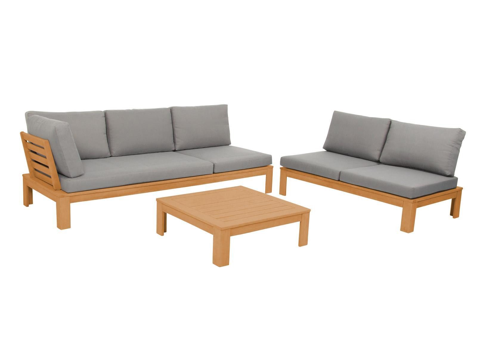 GreenSpirit Loungeset Lounge-Set GRANADA 3-tlg. Akazienholz FSC teakfarben/grau