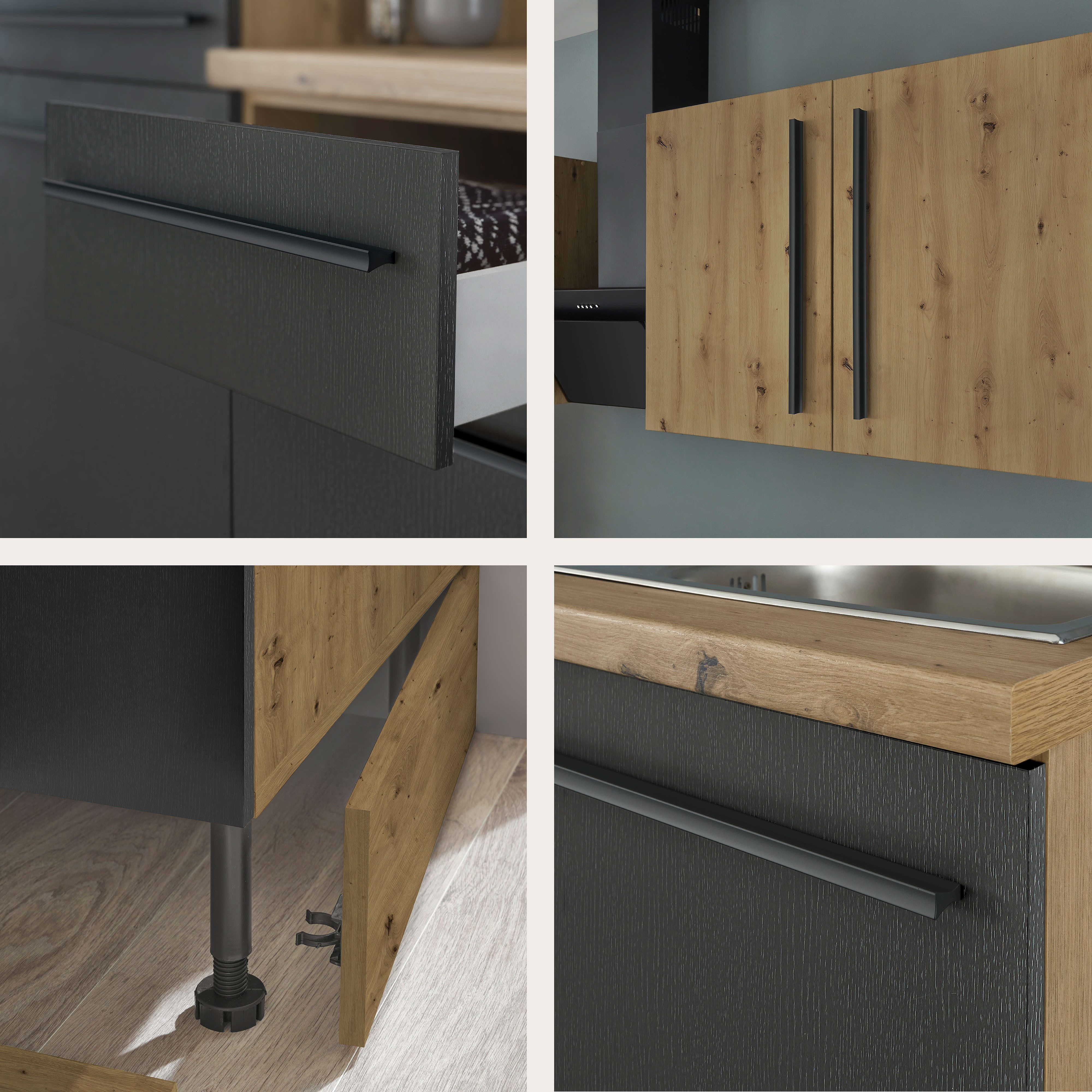 KOCHSTATION Küchenzeile KS-Florida mit 38mm starker Arbeitsplatte, Breite 210 cm, wahlweise mit E-Geräten, mit Soft-Close-Funktion