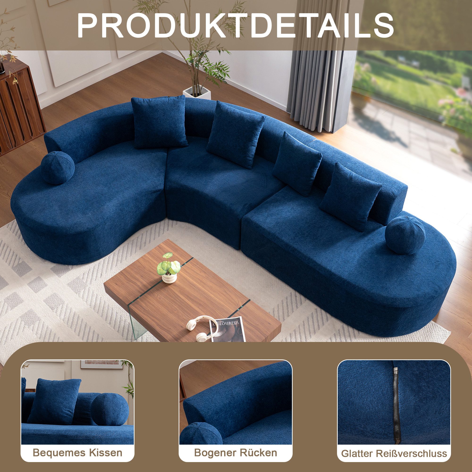 Odikalo Sofa Ecksofa Big-Sofa Eckcouch mit Schlaffunktion, L Form, 327cm groß, dicklich, gewölbe mit sofa ohne knochen eine cloudische couch, die elegant konstruiert ist und ein l-tier-modell, das bequem heruntersteht, nicht zusammengebaut