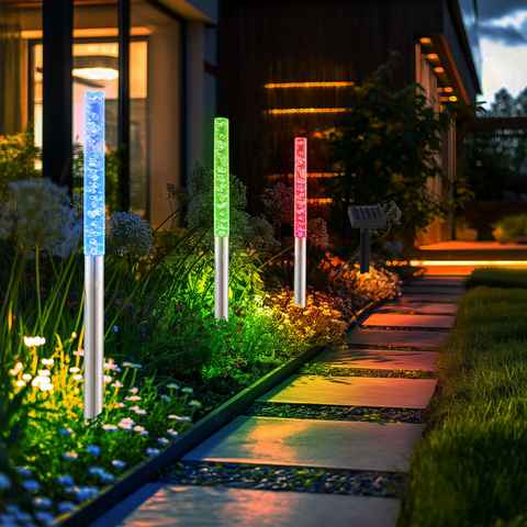 etc-shop LED Solarleuchte, LED-Leuchtmittel fest verbaut, Farbwechsel, LED Solar Außenbereich Steck 3er Set Lampen IP44 Farbwechsler