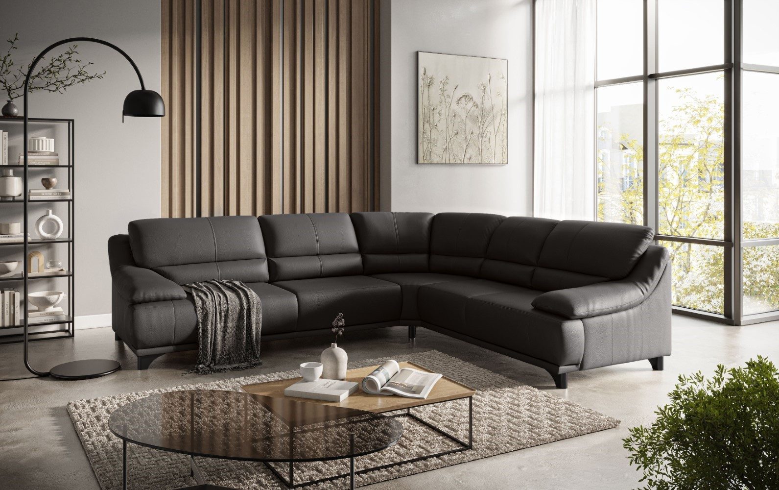 COTTA Ecksofa Sofa Modena Echtleder Pampas Madras – L-Form Sofa frei stellbar, Nosagfederung, verschiedene Größen erhältlich