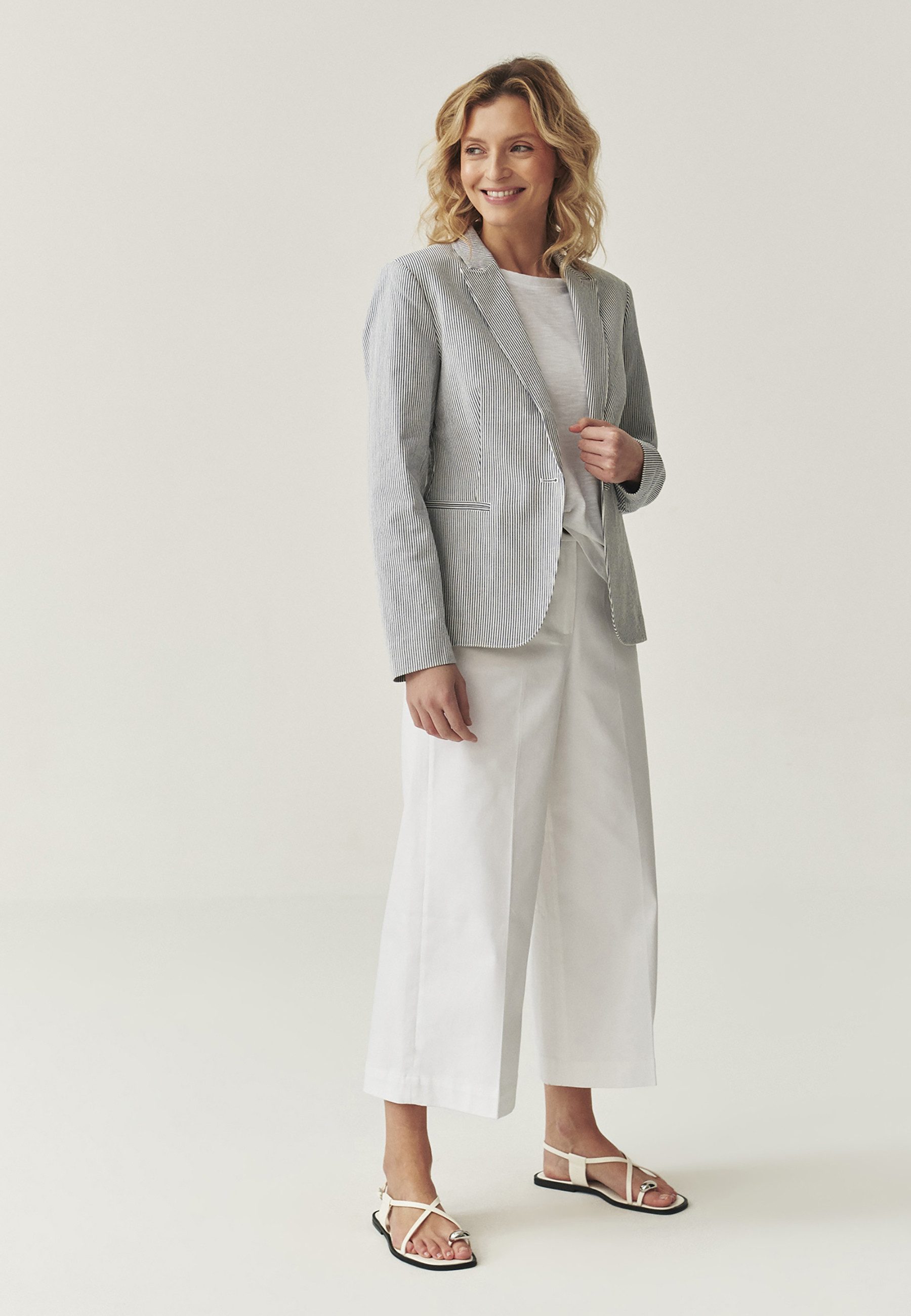 TATUUM Longblazer Gestriptes Baumwoll-Blazer - Karema