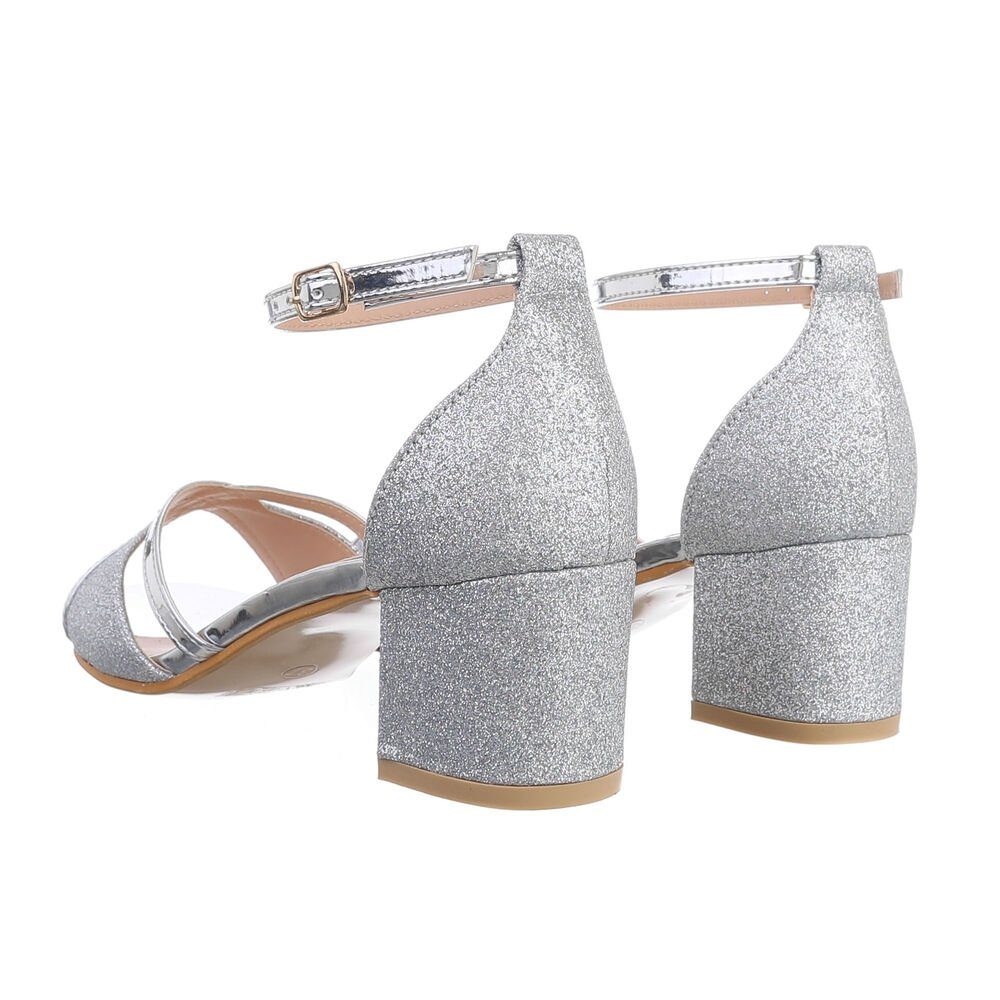 Party Damen Clubwear Silber Blockabsatz Sandalen Abendschuhe in Ital-Design & & Sandalette Sandaletten