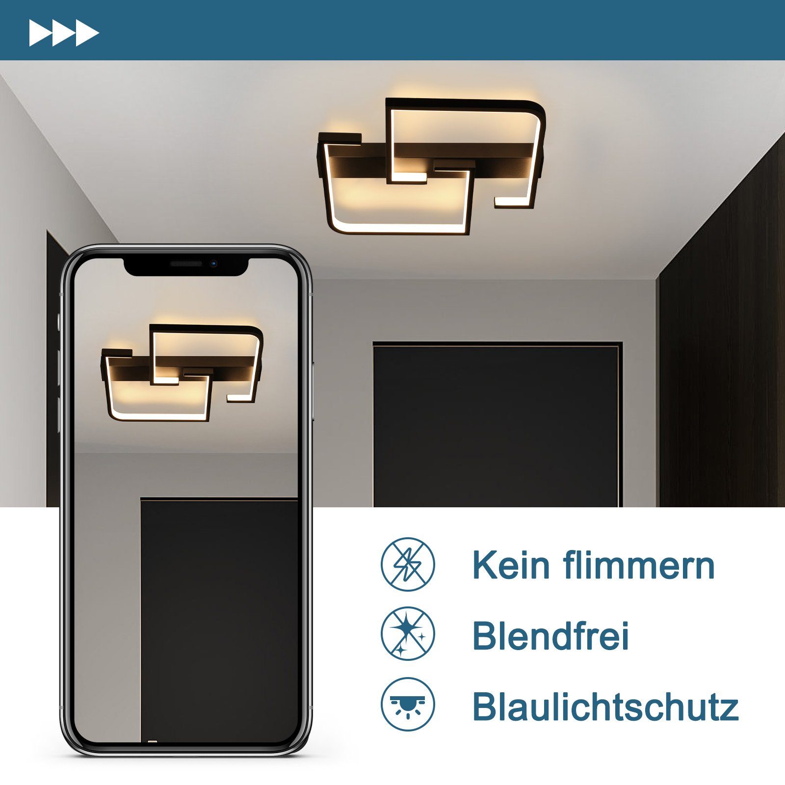 ZMH LED Deckenleuchte Rechteckige Deckenlampe 30*25*4.5cm Modern für Schlafzimmer Flur, Hochwertige Lampenperlen, LED fest integriert, 3000k – Bild 5 von 5