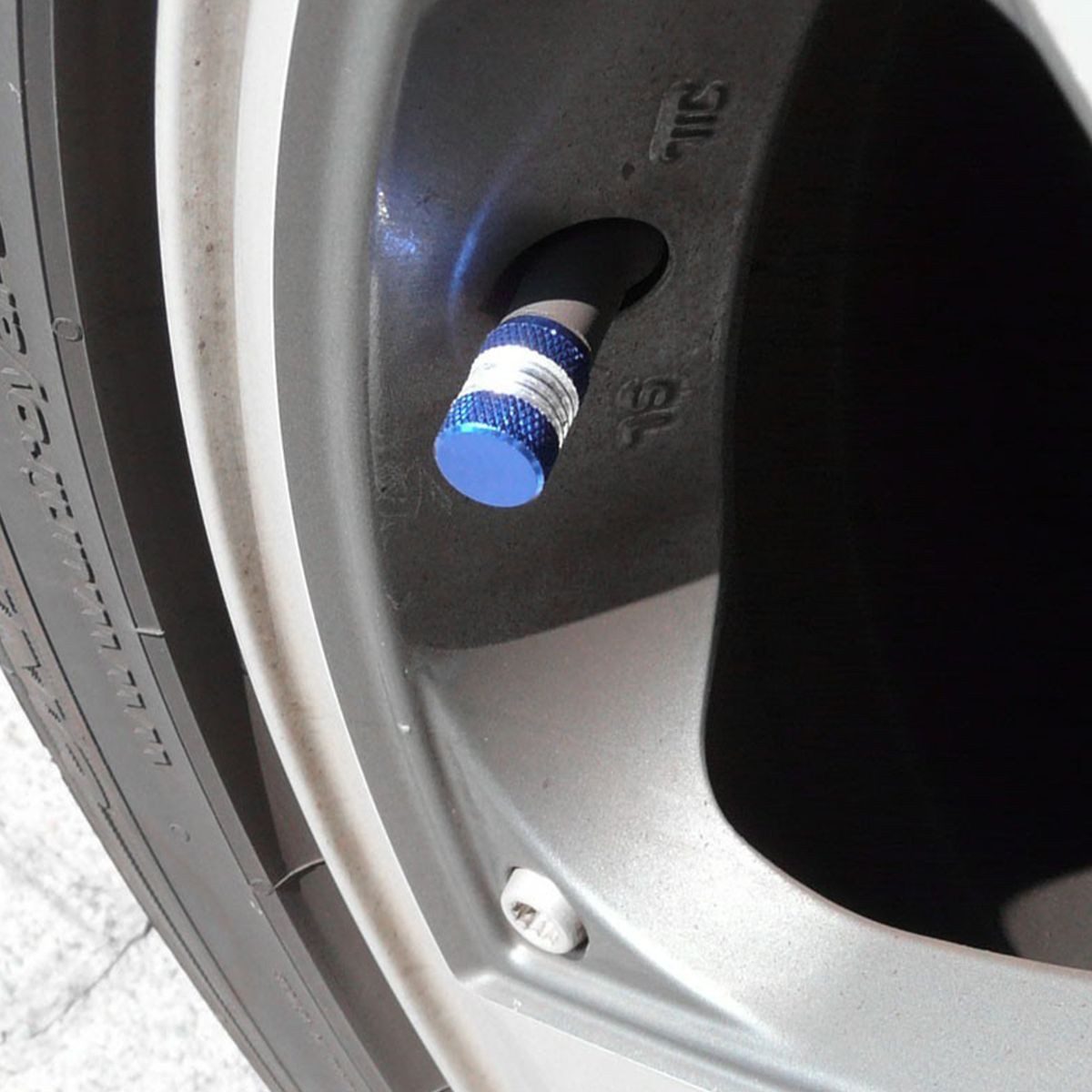 All Ride Ventilkappe Ventilkappen rund aus Aluminium blau / silber 5 Stk. mit Riffelung, (5-St), Standard-Gewinde