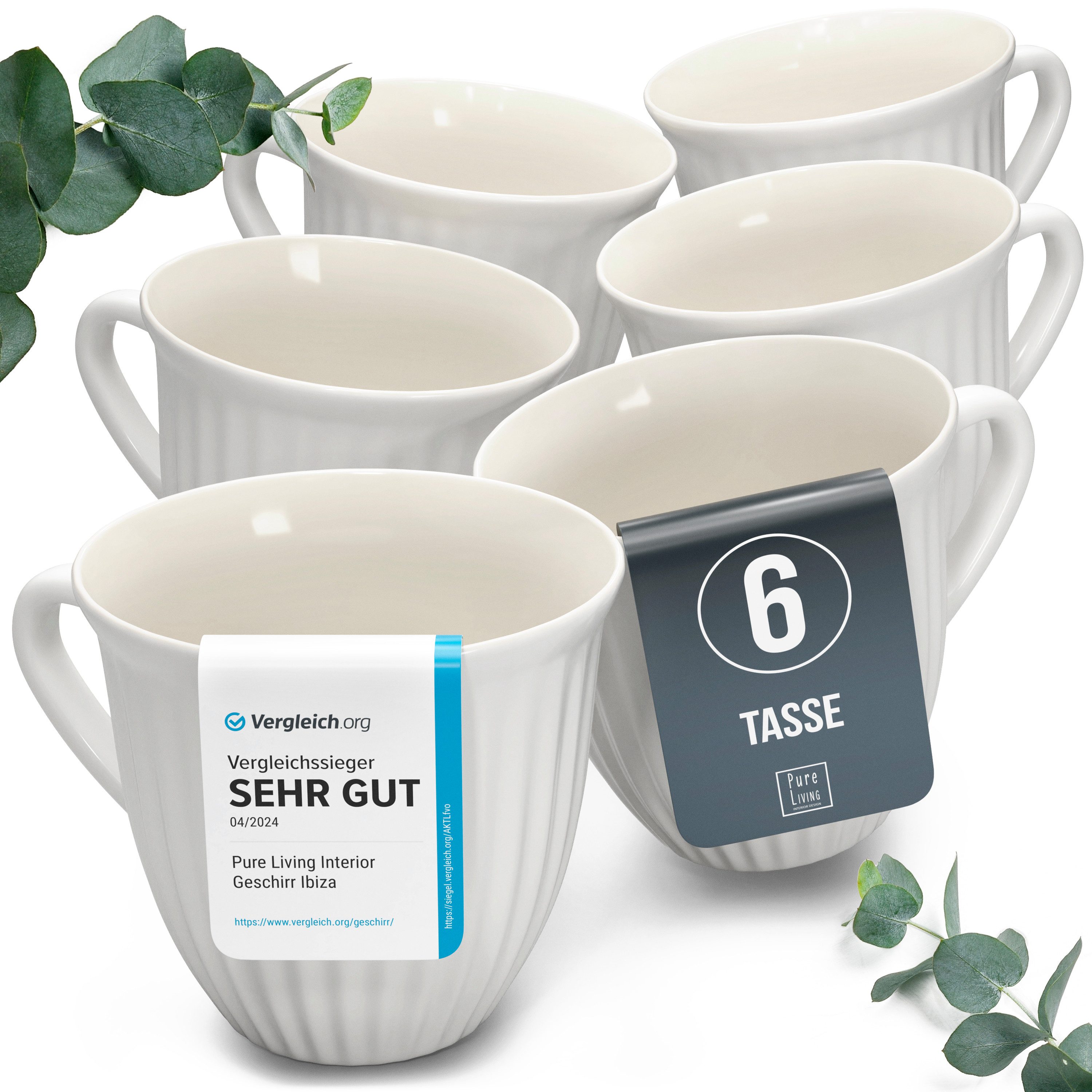 PURE LIVING INTERIOR DESIGN Geschirr-Set Hygge Becher, 6er-Set, 435 ml, Hellgrau Steingut (6-tlg), 6 Personen, Steingut