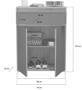 xonox.home Schuhkommode Torino (Flurschrank 2-türig Eiche und Basalt grau, mit Schublade, 76 x 102 cm), Vollauszug