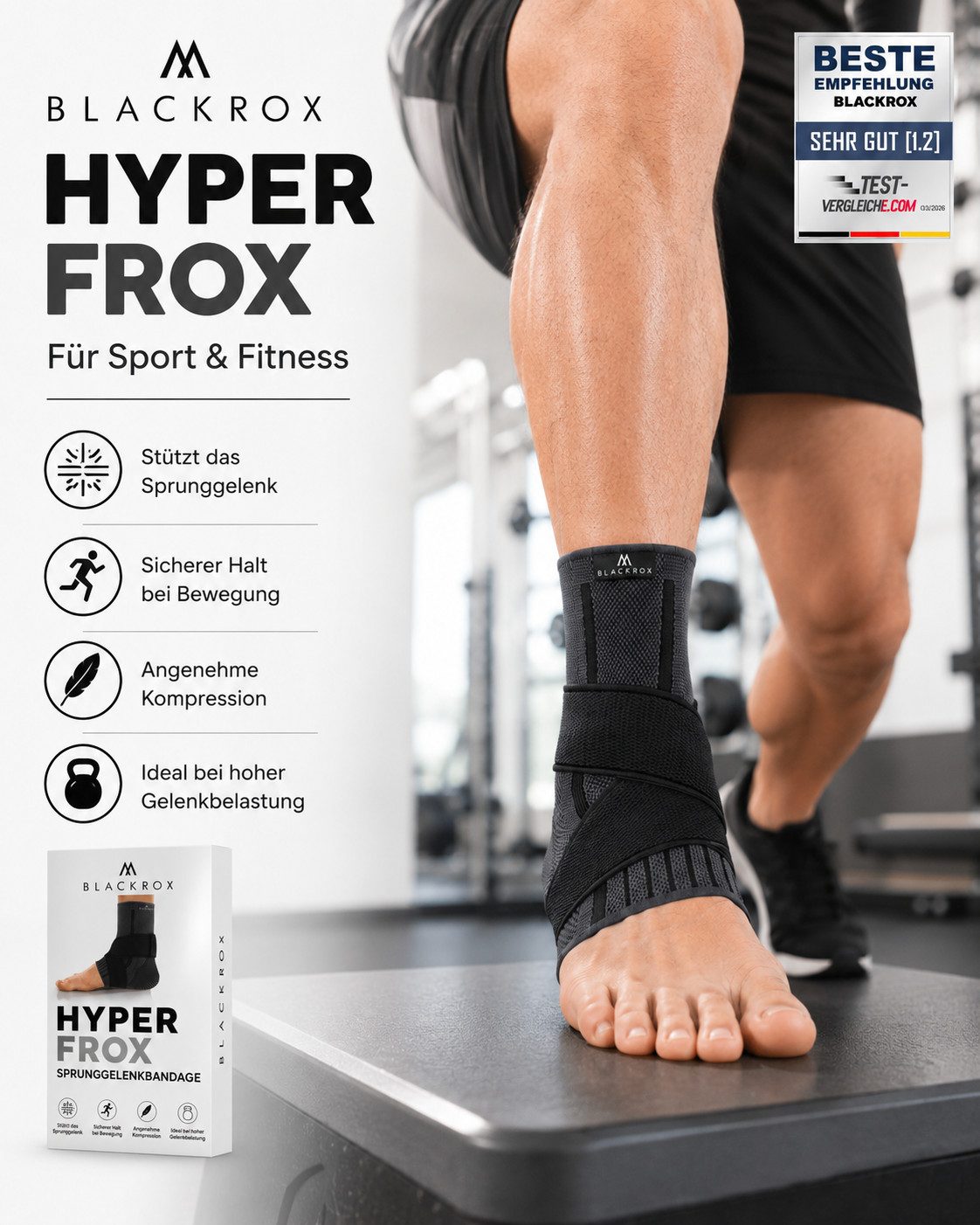 BLACKROX Fußbandage [Vergleichssieger 2026] Hyper Frox, Gr. S-XL, Damen und Herren