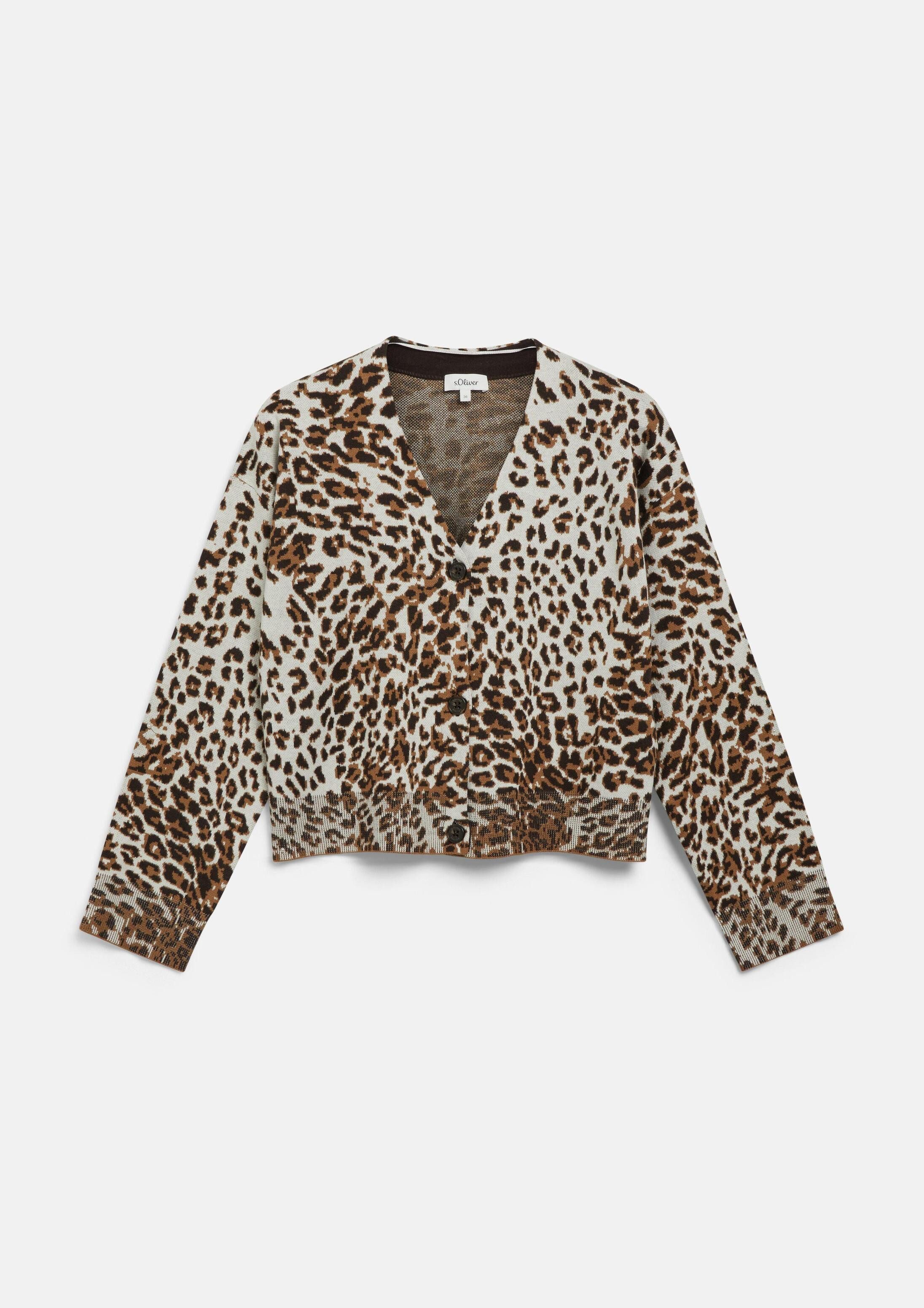 s.Oliver Cardigan Strickjacke Cardigan mit Leo-Jacquardmuster