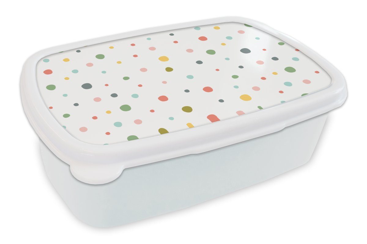 MuchoWow Lunchbox Farbe - Muster - Punkte, Kunststoff, (2-tlg), Brotbox für Kinder und Erwachsene, Brotdose, für Jungs und Mädchen weiß