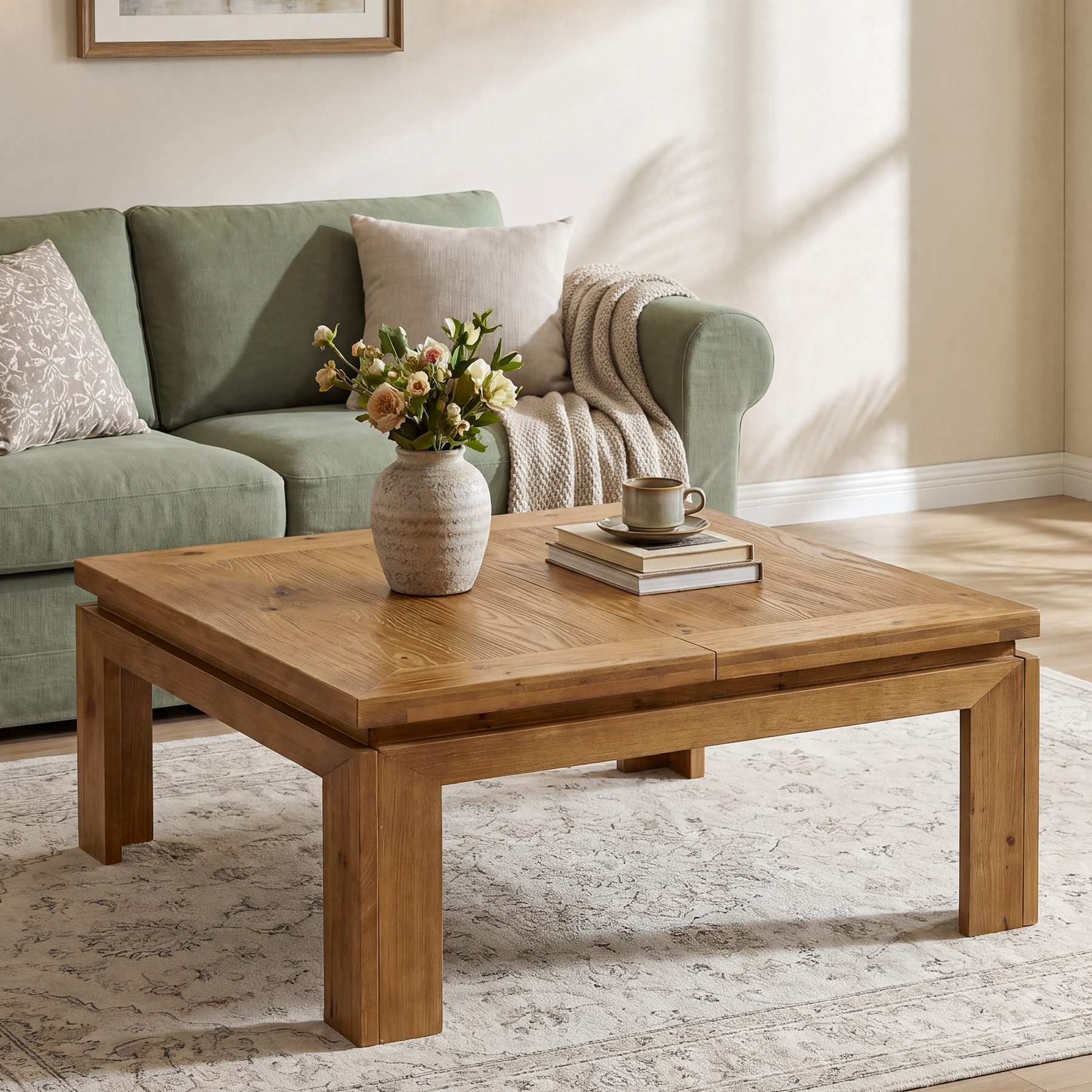 Couchtisch Massivholz Couchtisch 100x100 cm, Quadratischer wohnzimmertisch Holz
