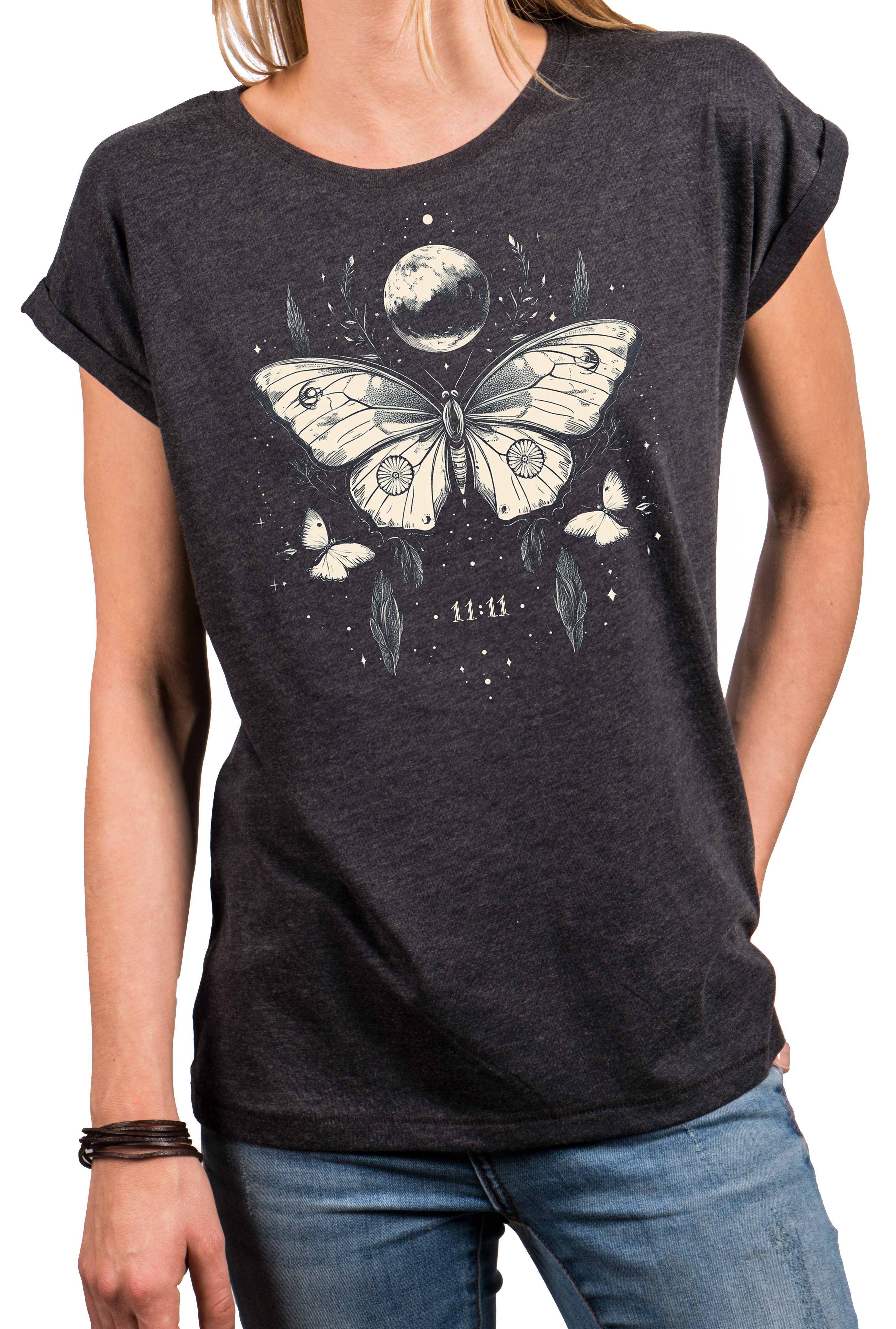 MAKAYA Print-Shirt Schmetterling Damen Tunika Vintage günstig online kaufen