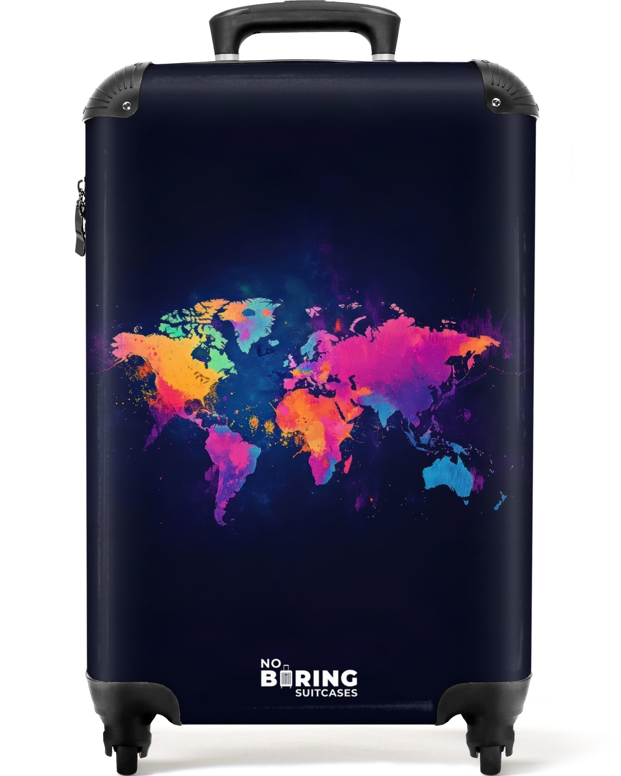 NoBoringSuitcases.com© Hartschalen-Trolley Weltkarte - Bunt - Graffiti 55x35x20cm, Reisetasche mit Rollen, Koffer Handgepäck Flugzeug