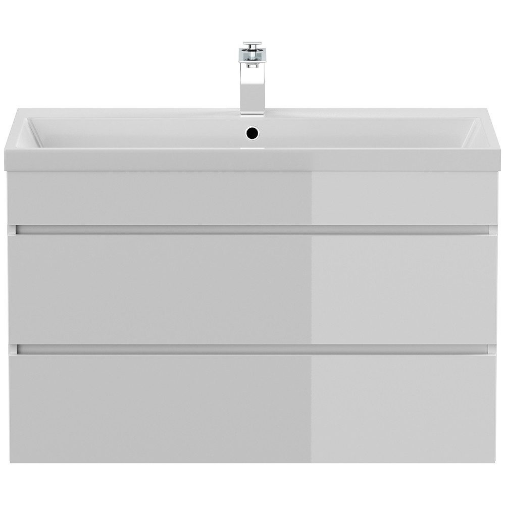 Lomadox FROME-02 washbasin, 90 cm, wall-mounted, white high gloss, with 3 drawers