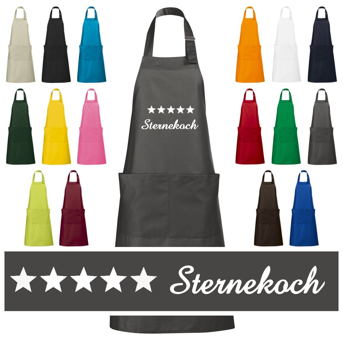 Schnoschi Kochschürze Hochwertige Küchenschürze mit fünf Sternekoch bestickt, Stickerei mit fünf Sternekoch