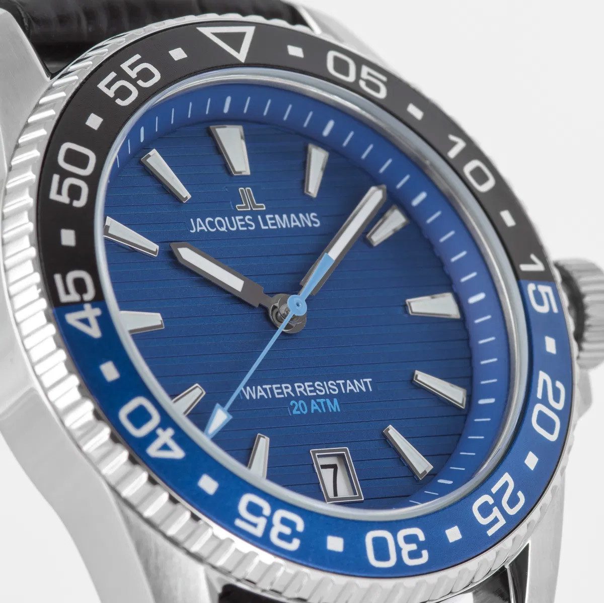 Jacques Lemans Taucheruhr 1-2205B, Herrenuhr Quarz Liverpool Diver Schwarz/Blau