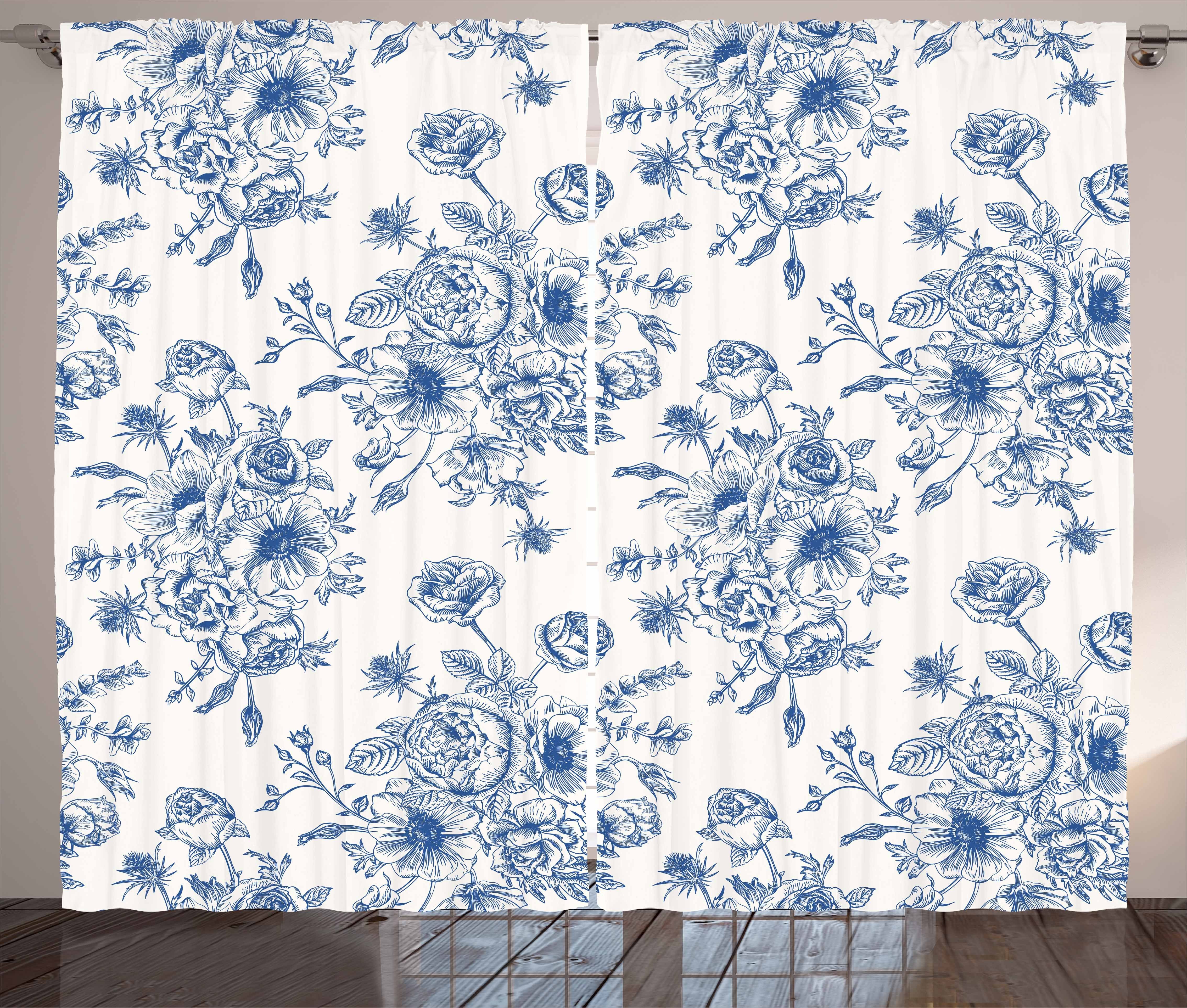 Kräuselband Schlafzimmer Windröschen Blumen Vorhang Schlaufen mit Blaue Haken, und Gardine Corsage Abakuhaus,
