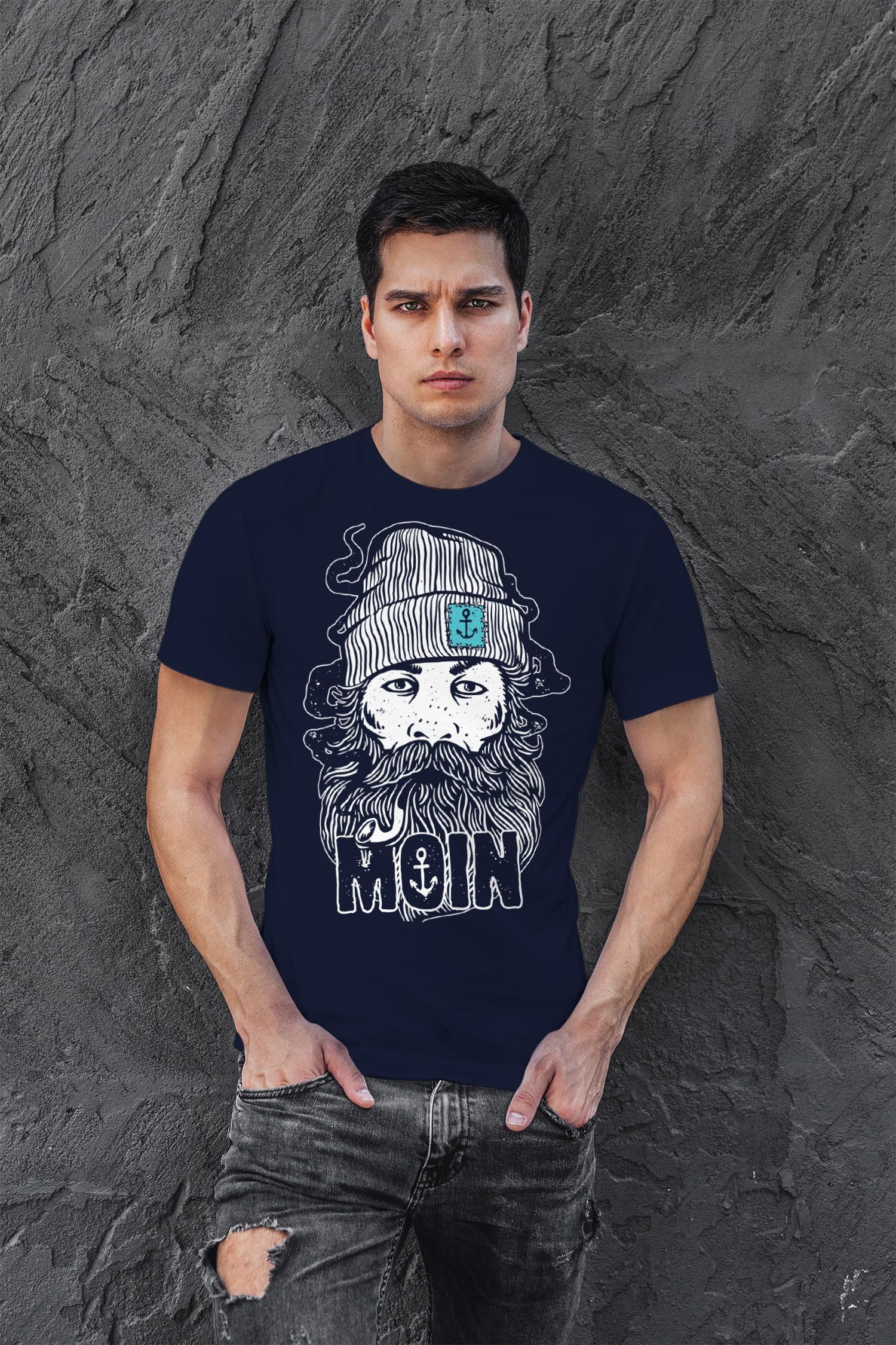 Neverless Print-Shirt Herren T-Shirt Moin Kapitän Bart Anker Nordisch Nordmann Norddeutsch mit Print – Bild 4 von 5