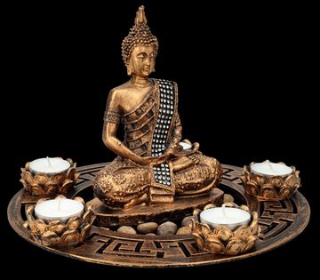 Figuren Shop GmbH Teelichthalter Buddha Figur als fünffach Teelichthalter bronzefarben - Dekoschale