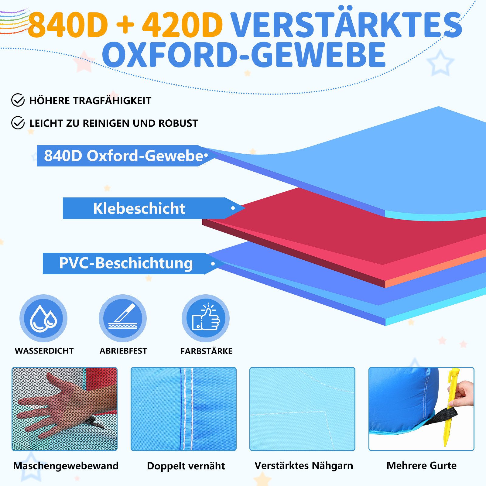 LALAHO Hüpfburg Springburg mit Gebläse,Wasserrutsche, Wasserpark mit Trampolin, 400x305x225cm mit Rutsche,Basketballkorb,für Innen & Außen, 3-8 Jahre