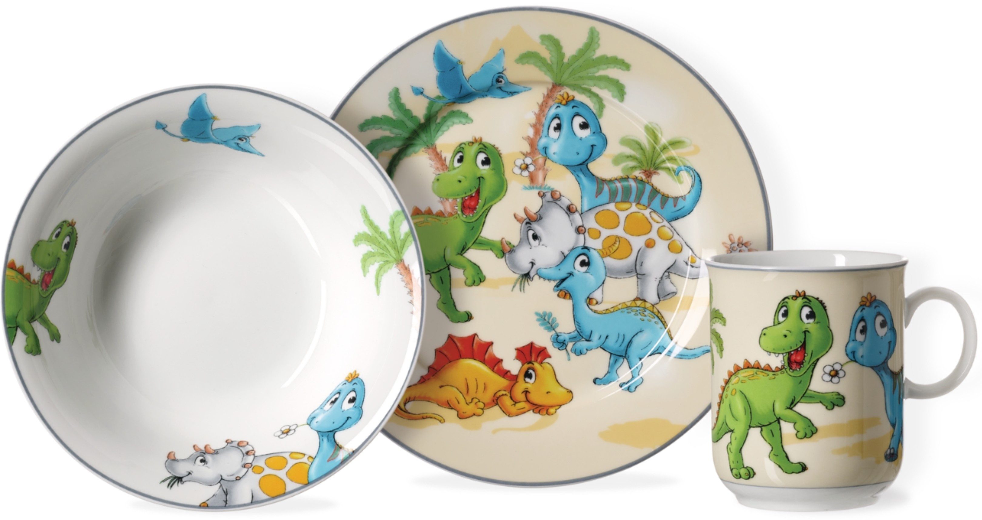 Ritzenhoff & Breker Kindergeschirr-Set Dino (3-tlg), 1 Personen, Porzellan