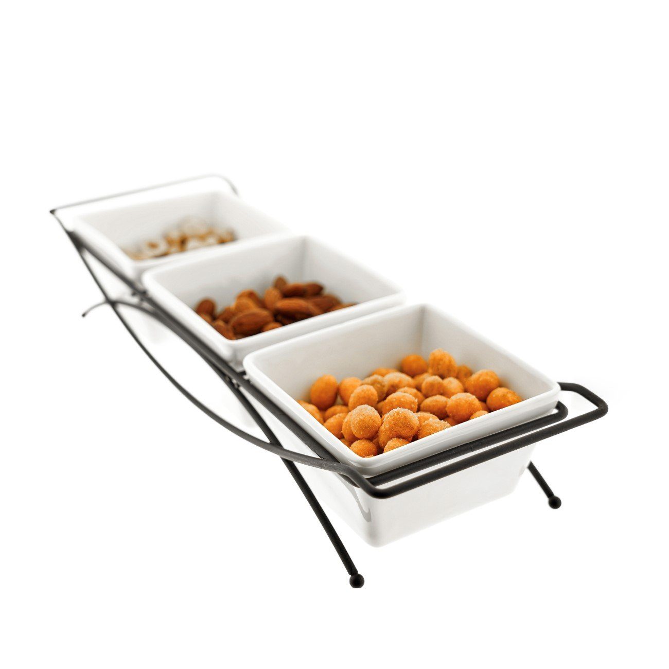 Almina Snackschale 4er Snackschalen-Set mit weißen Schalen Porzellan und schwarze Ständer