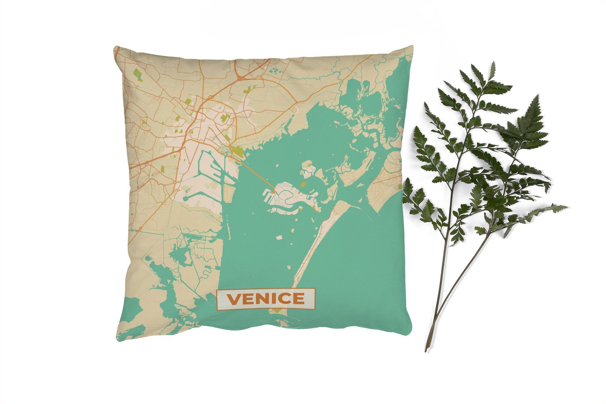 Venedig Dekokissen Sofakissen Schlafzimmer, Vintage, Deko, - Wohzimmer, Zierkissen - Karte Füllung MuchoWow Stadtplan - mit für