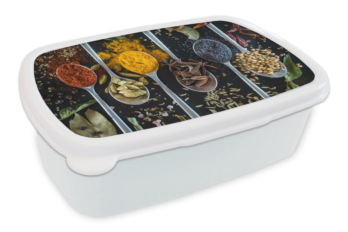 MuchoWow Lunchbox Kräuter in Löffeln auf einem Hintergrund mit Kräutern, Kunststoff, (2-tlg), Brotbox für Kinder und Erwachsene, Brotdose, für Jungs und Mädchen weiß | Lunchboxen
