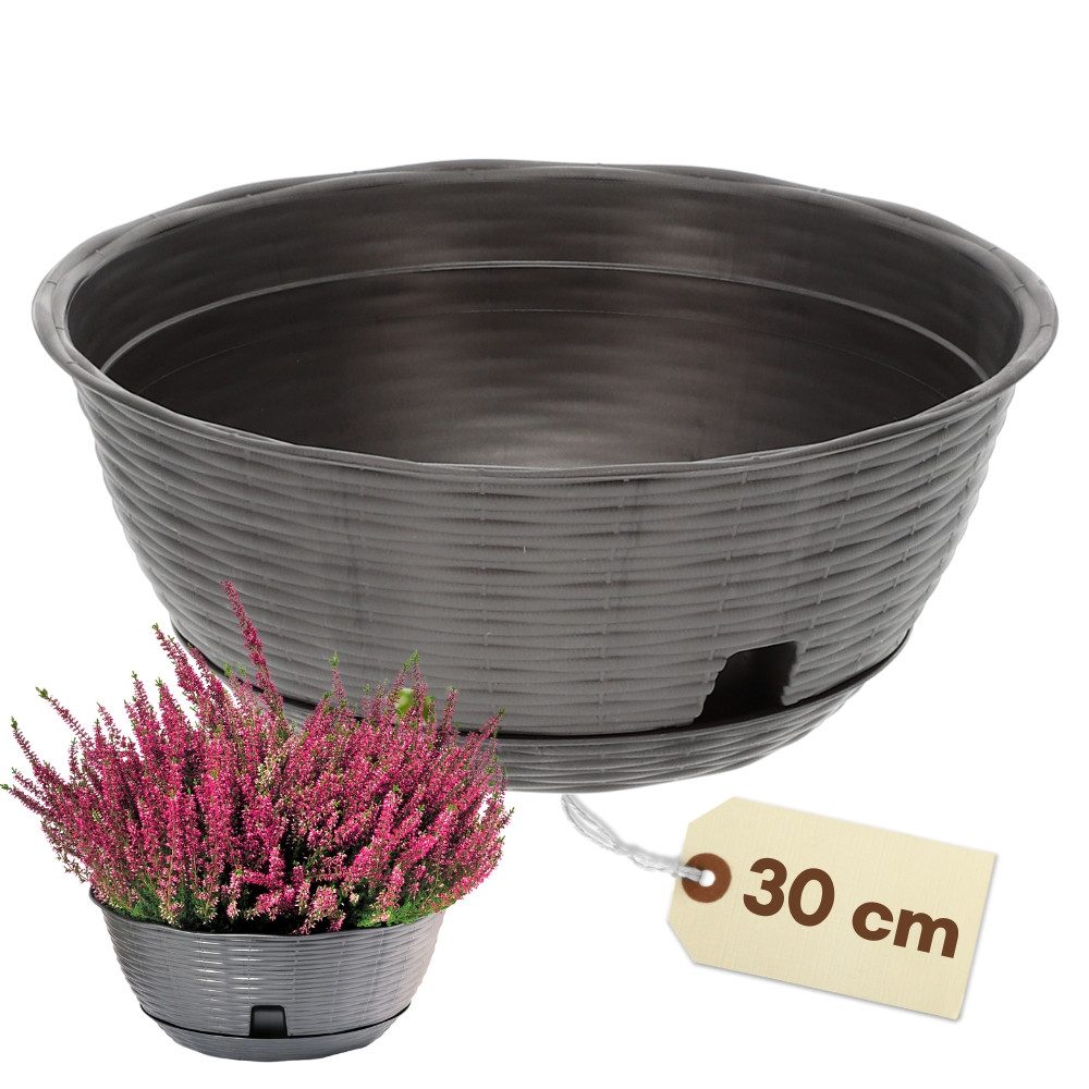 GarPet Pflanzschale Pflanzschale Rund mit Untersetzer Blumenschale Kunststoff Grabschale