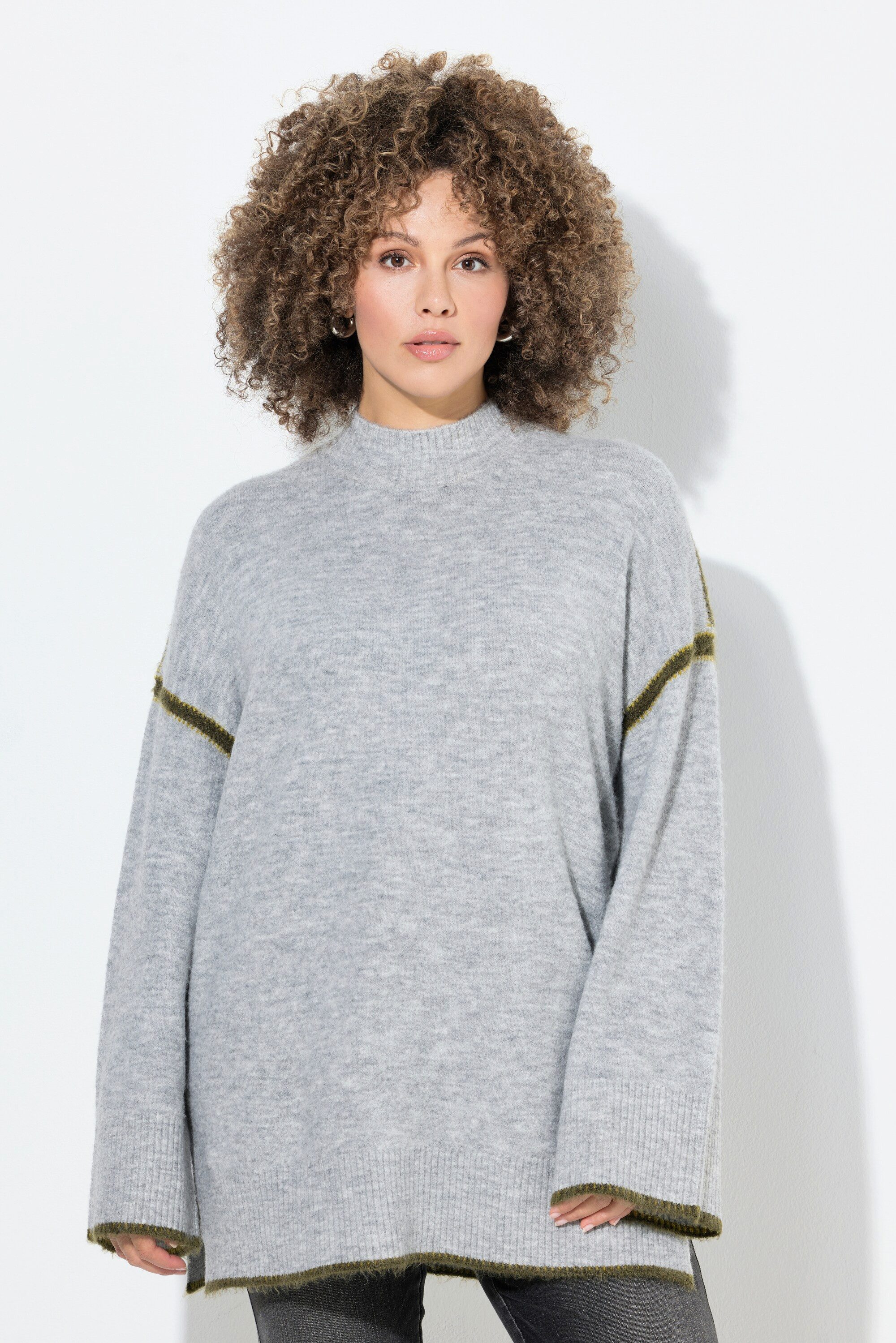 Ulla Popken Strickpullover Pullover Ziernähte Stehkragen günstig online kaufen