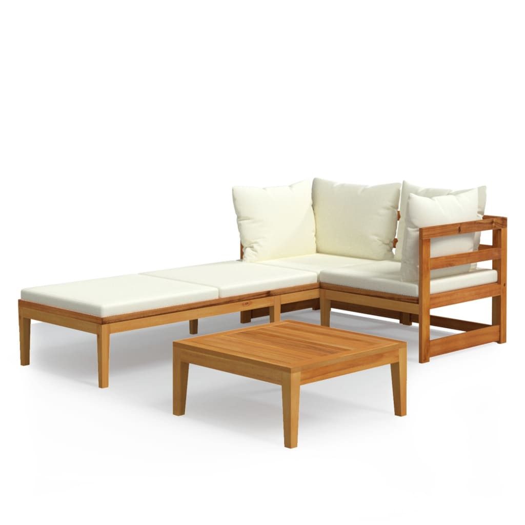 vidaXL Gartenlounge-Set 3-tlg. Garten-Lounge-Set mit Cremeweißen Kissen Massivholz, (1-tlg)