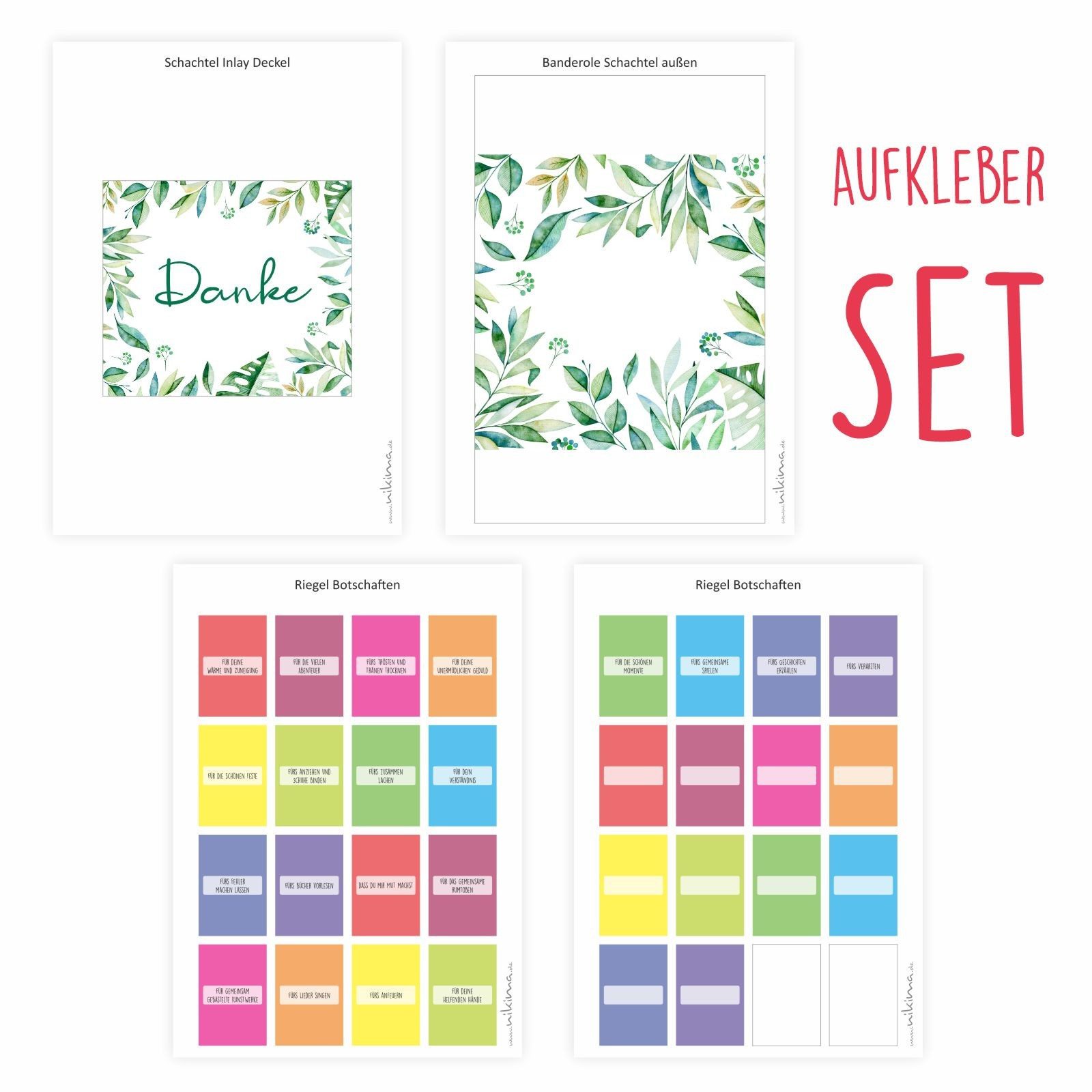 nikima Packpapier AUFKLEBER SET - Merci Danke Floral Abschiedsgeschenk Kita Erzieher