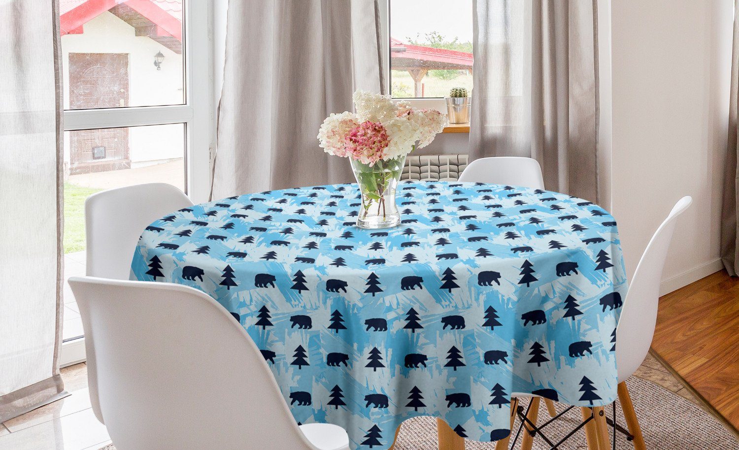 Abakuhaus Tischdecke Kreis Tischdecke Abdeckung für Esszimmer Küche Dekoration, Alaska Bär und Tannenbaum