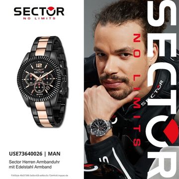 Sector Chronograph Sector Herren Armbanduhr Chrono, Herren Armbanduhr rund, groß (45mm) Edelstahlarmband schwarz, roségold