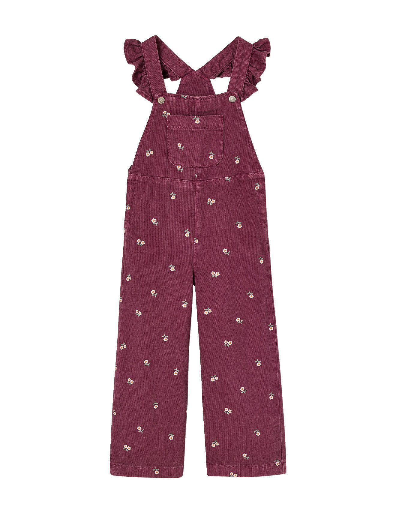 vertbaudet Jumpsuit Latzhose mit Volants und Blumenstickerei Mädchen von vertbaudet