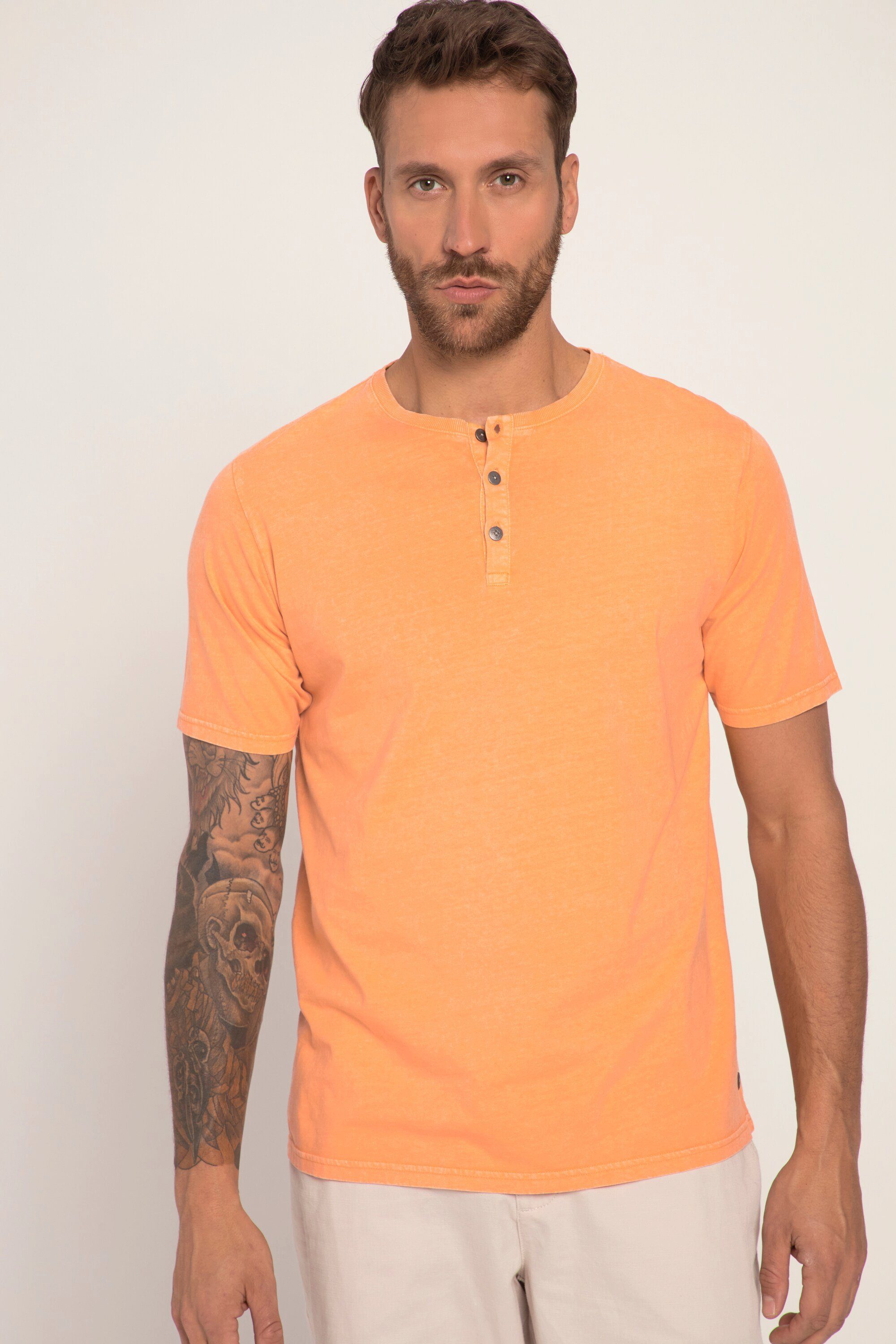 JP1880 T-Shirt Henley T-Shirt Halbarm Rundhals Knopfleiste orange