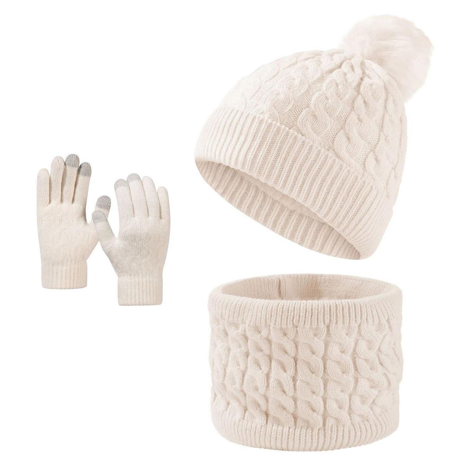 LuxusKollektion Strickschal Mütze Schal Handschuhe Set Kinder Warm Weiß, (1-St)